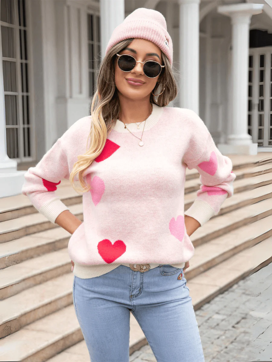 Poker Heart Knit Sweater - Pink
