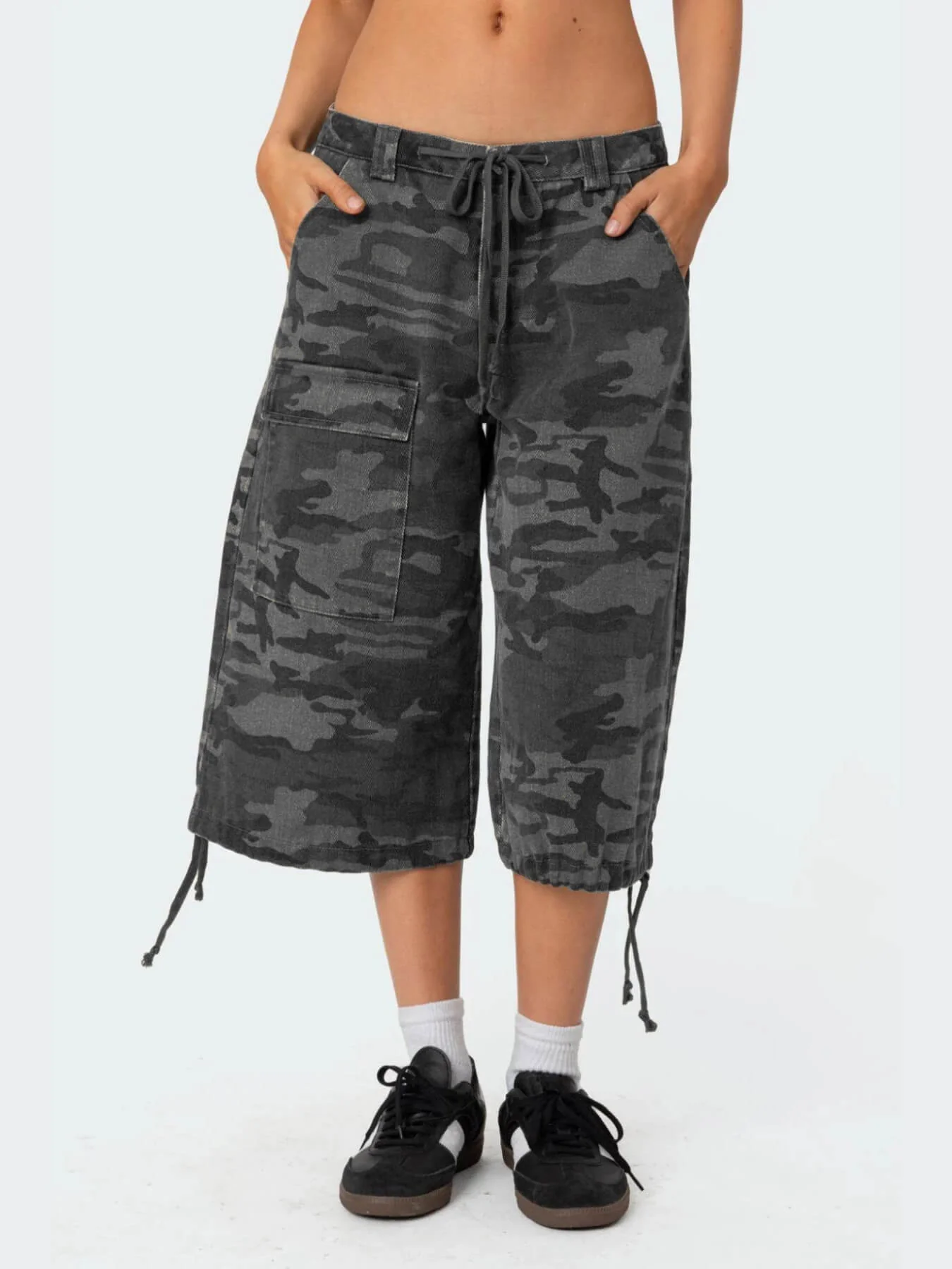 Polished Combat Rigid Camo Cargo Jean Shorts - grey - Image 2