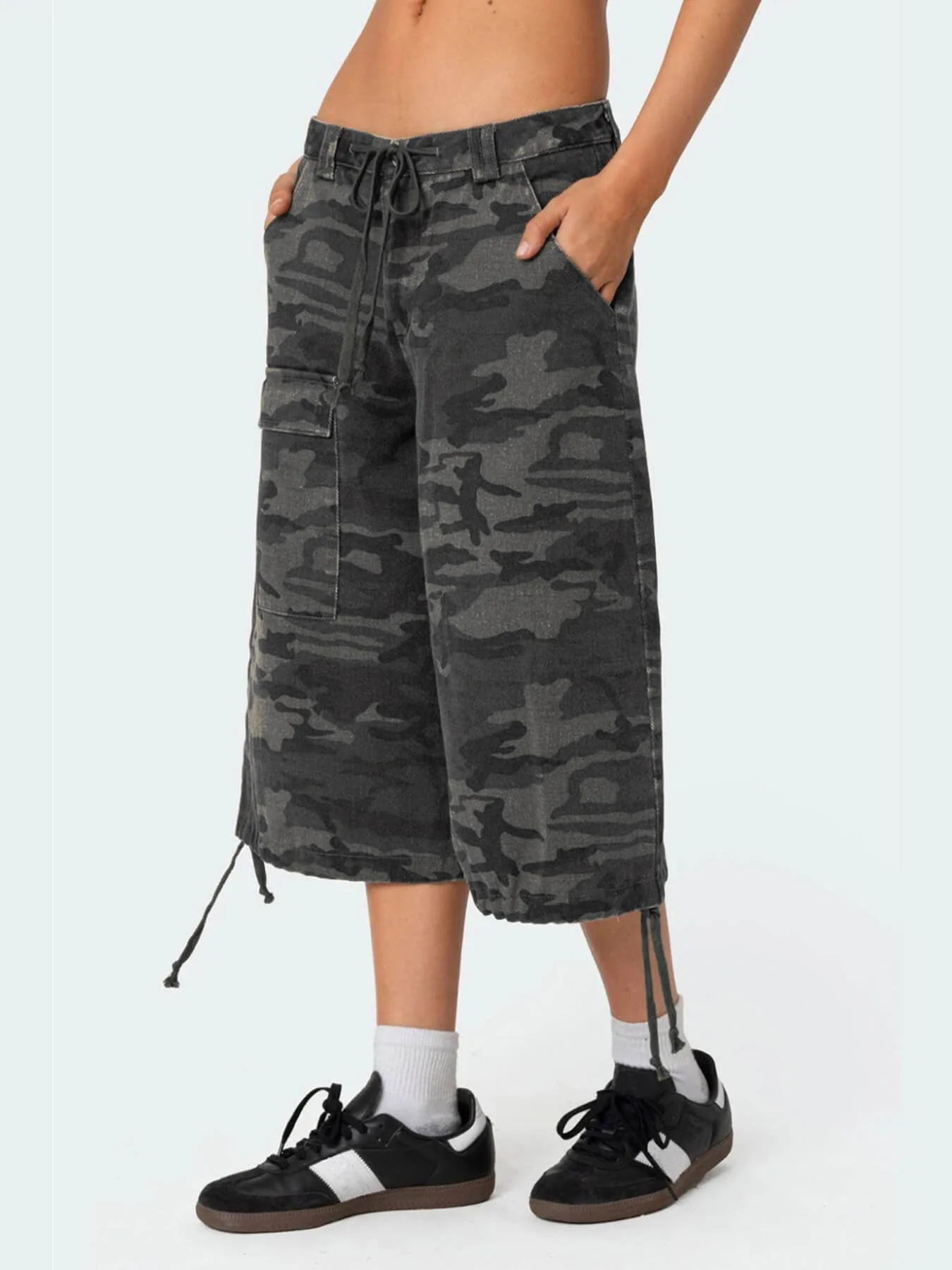 Polished Combat Rigid Camo Cargo Jean Shorts - grey - Image 3