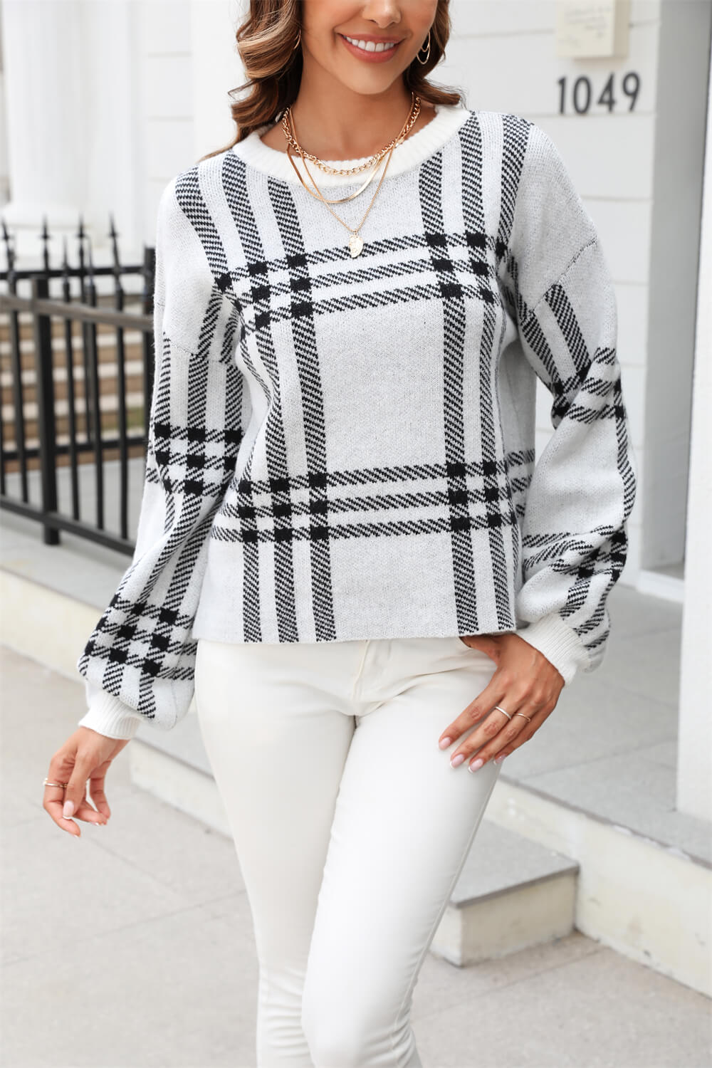 Pratto Plaid Pullover Knit Sweater - Black - Image 4