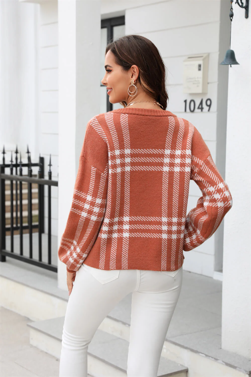 Pratto Plaid Pullover Knit Sweater - Tan - Image 6