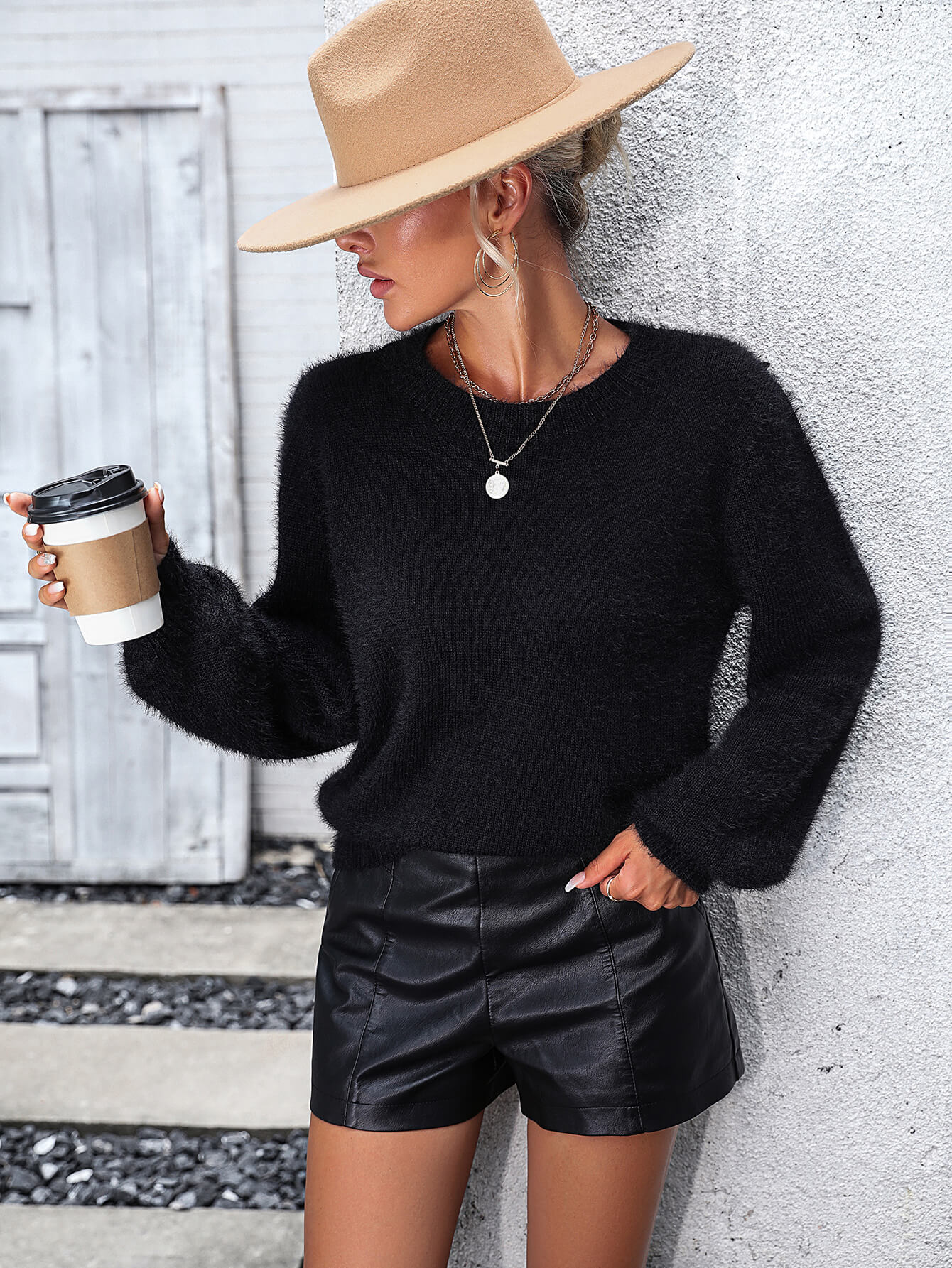 Pretty Petals Lace Floral Pullover Sweater - Black - Image 3