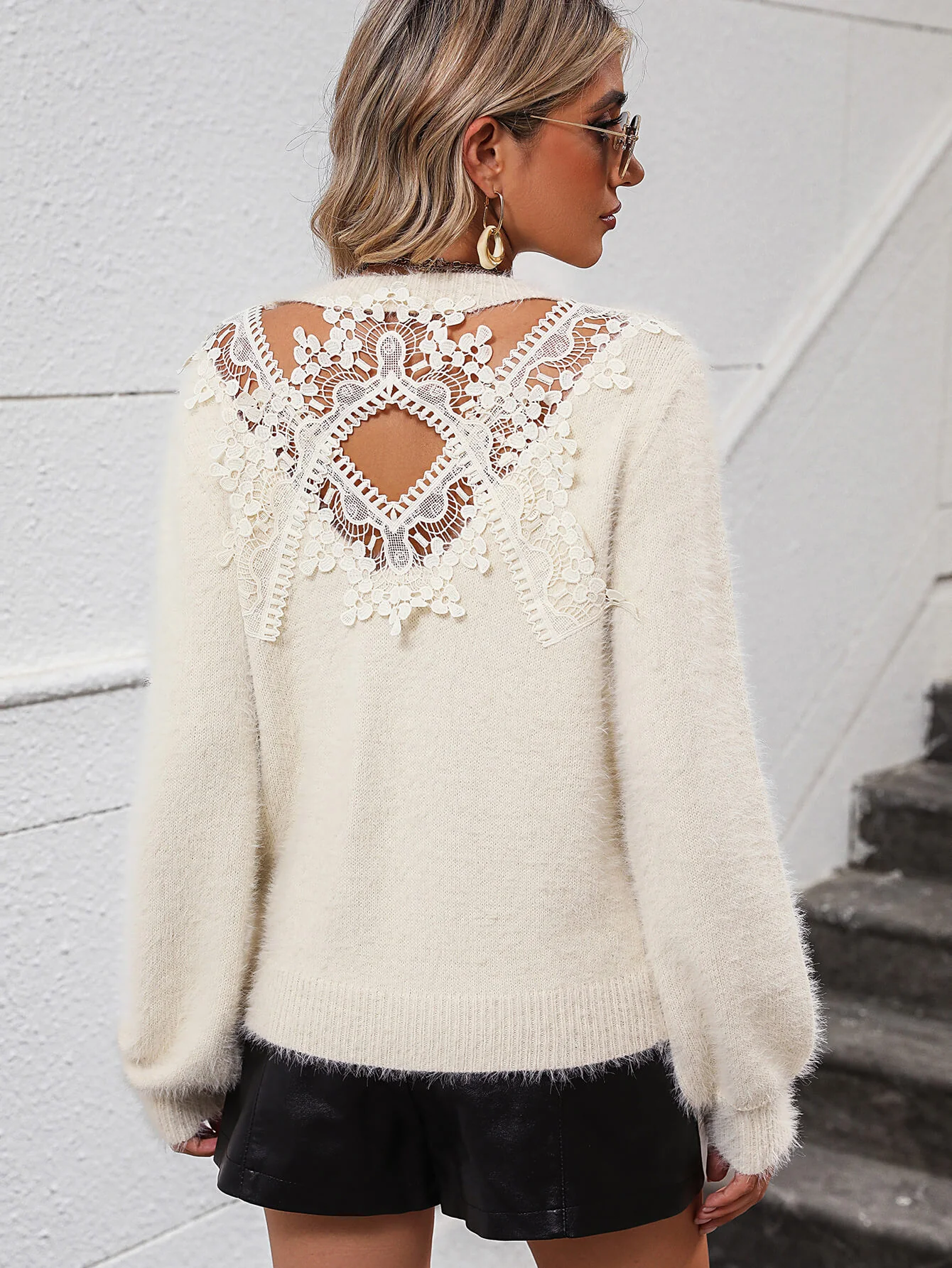 Pretty Petals Lace Floral Pullover Sweater - Cream - Image 5