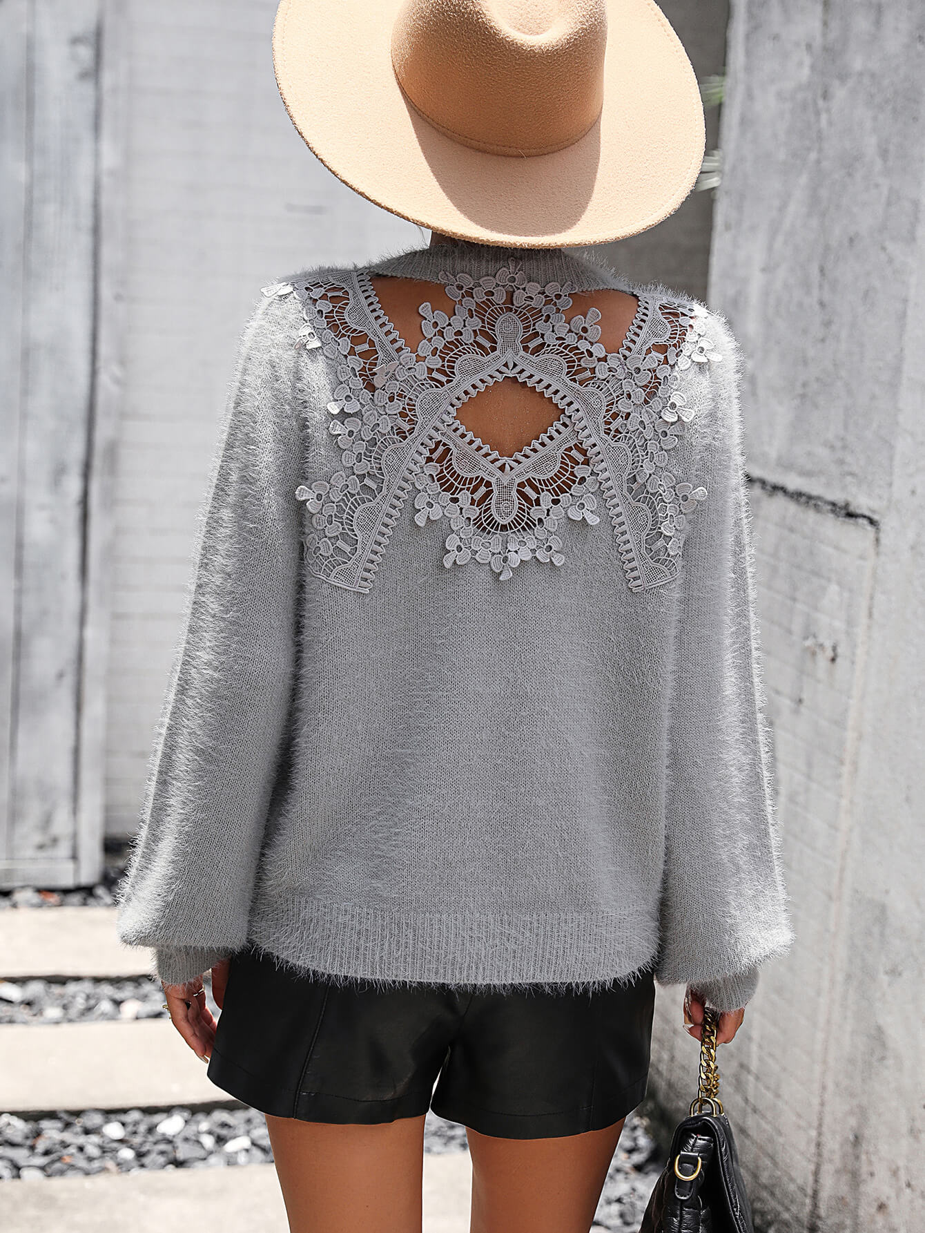 Pretty Petals Lace Floral Pullover Sweater - Grey - Image 3