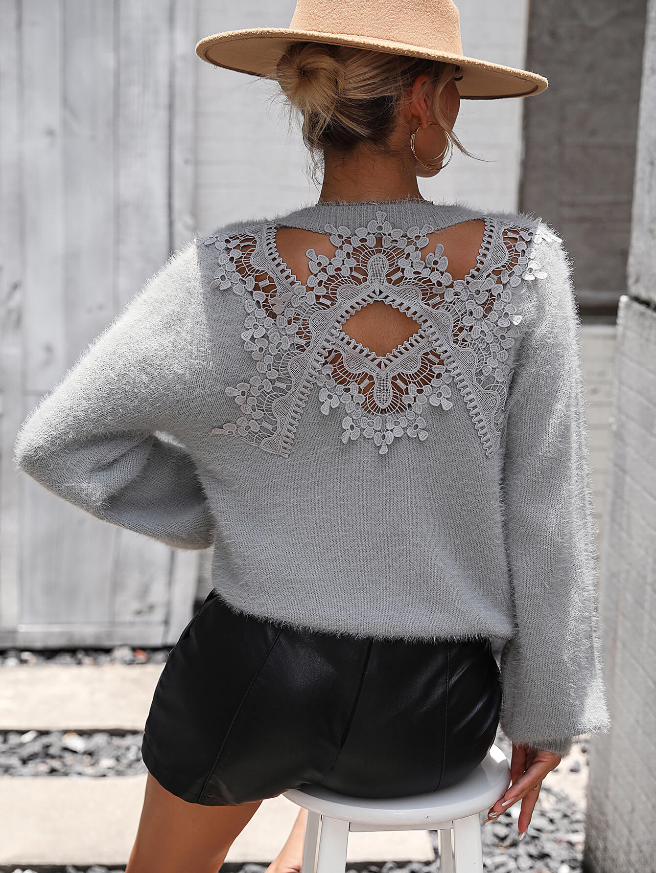 Pretty Petals Lace Floral Pullover Sweater - Grey - Image 6