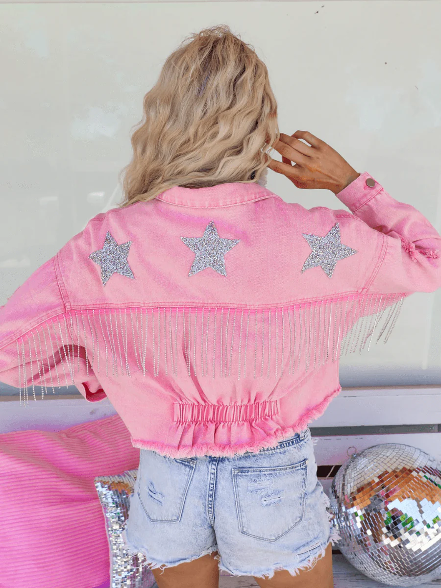 PRINCESS OF STAR FRINGE DENIM JACKET - Image 7