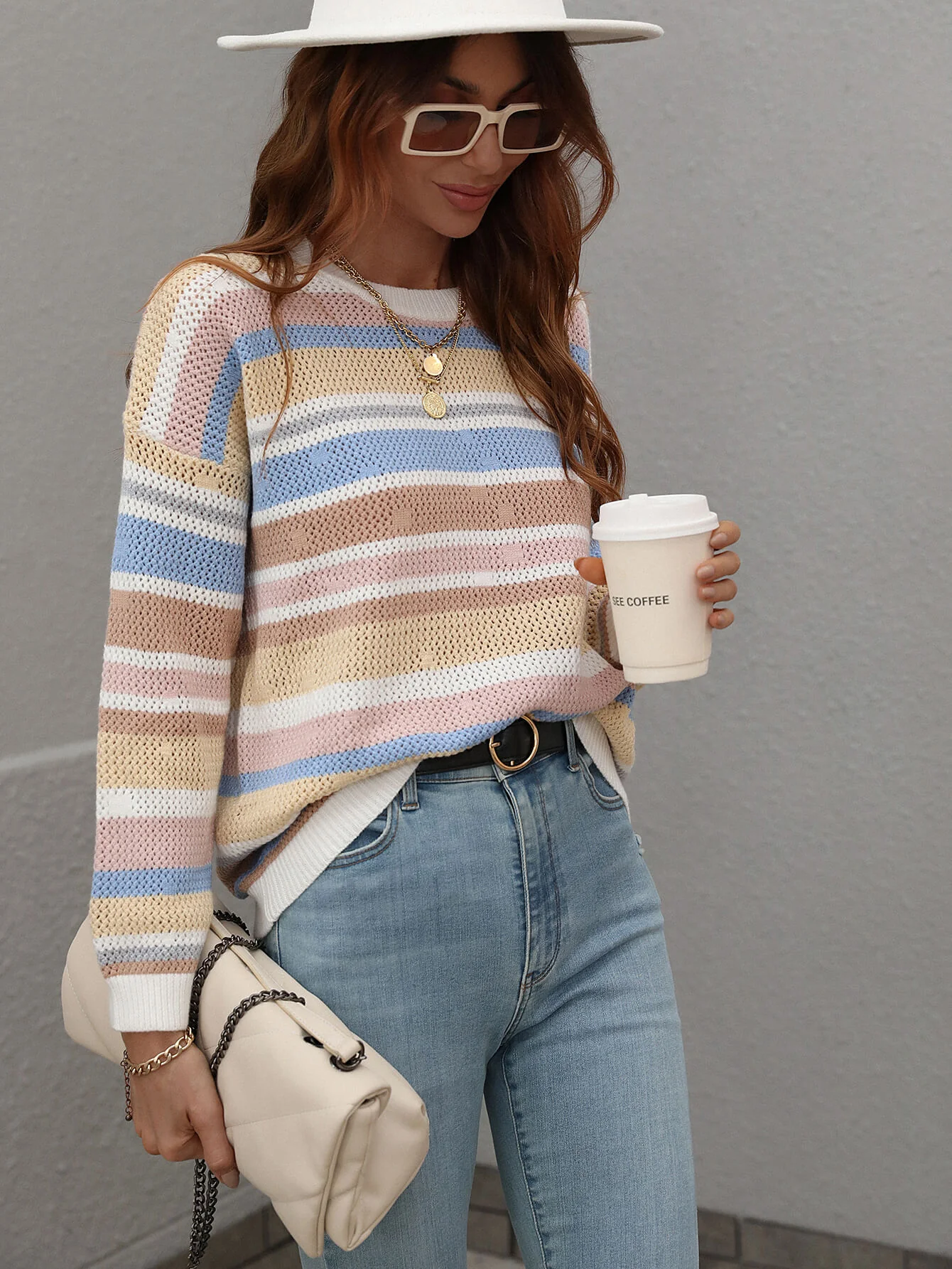 QUELLISE KNIT TOP - PINK STRIPE PRINT - Image 2