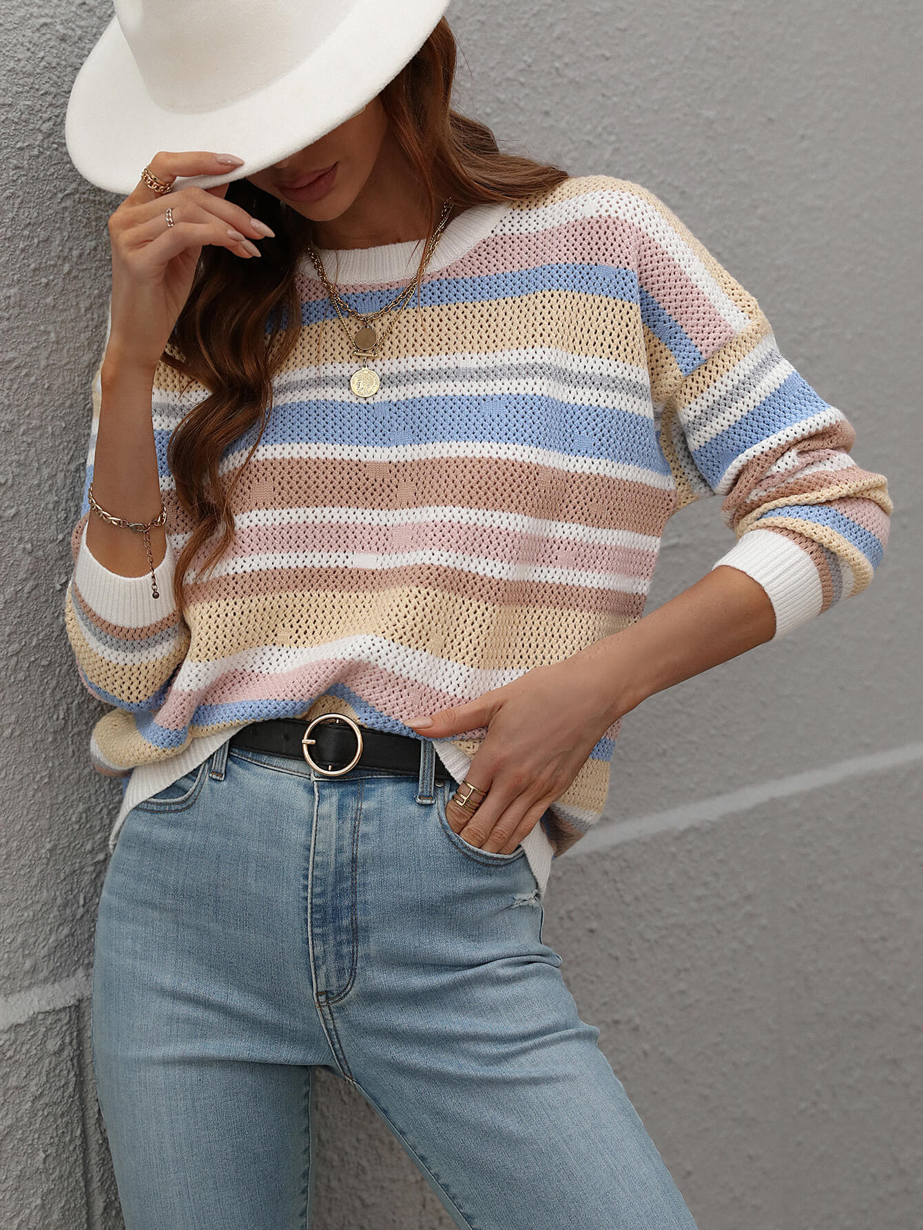 QUELLISE KNIT TOP - PINK STRIPE PRINT - Image 4
