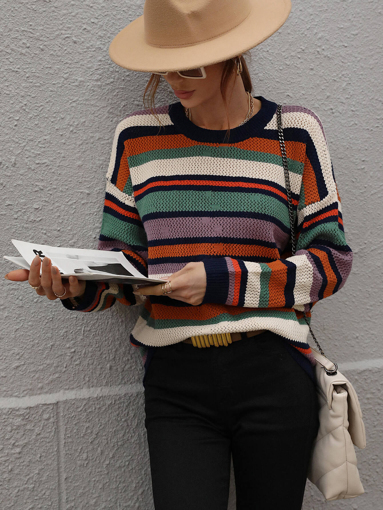 QUELLISE KNIT TOP - PURPLE STRIPE PRINT - Image 2