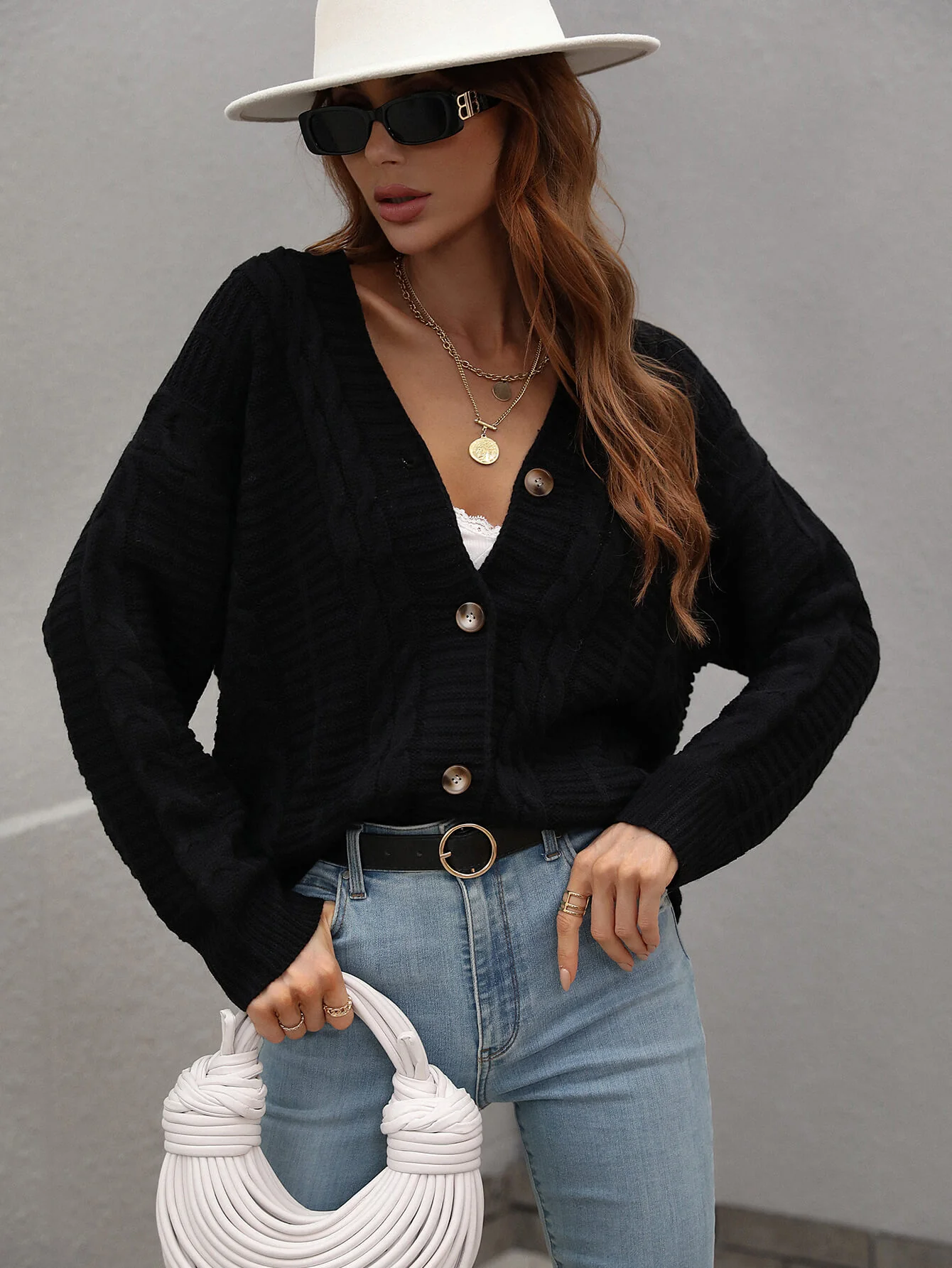 RACHAEL KNIT CARDIGAN - BLACK - Image 5