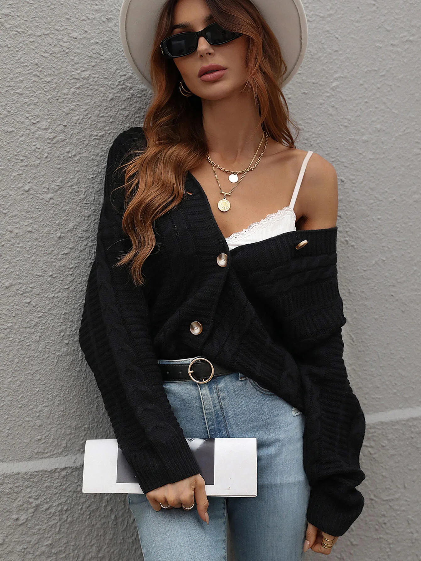 RACHAEL KNIT CARDIGAN - BLACK - Image 6