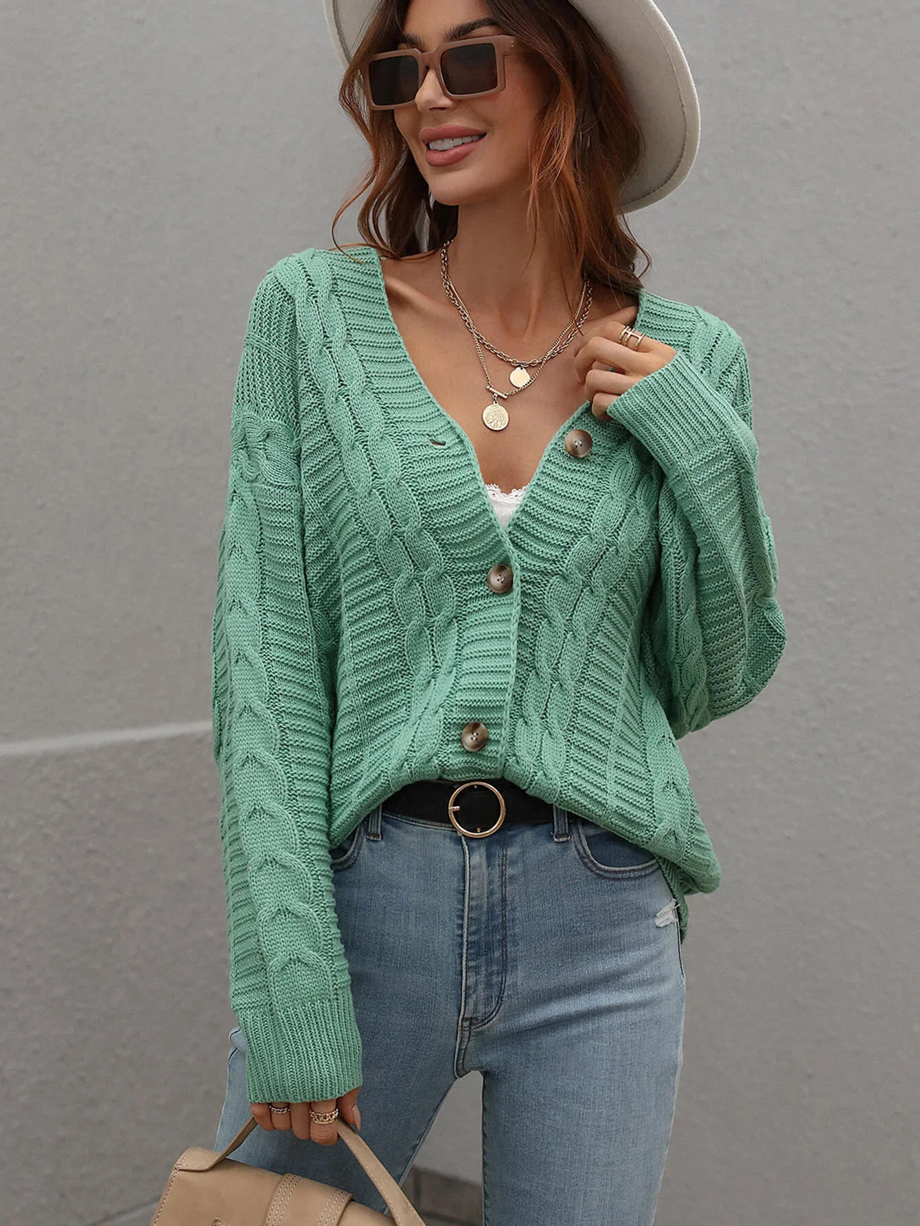 RACHAEL KNIT CARDIGAN - GREEN - Image 2