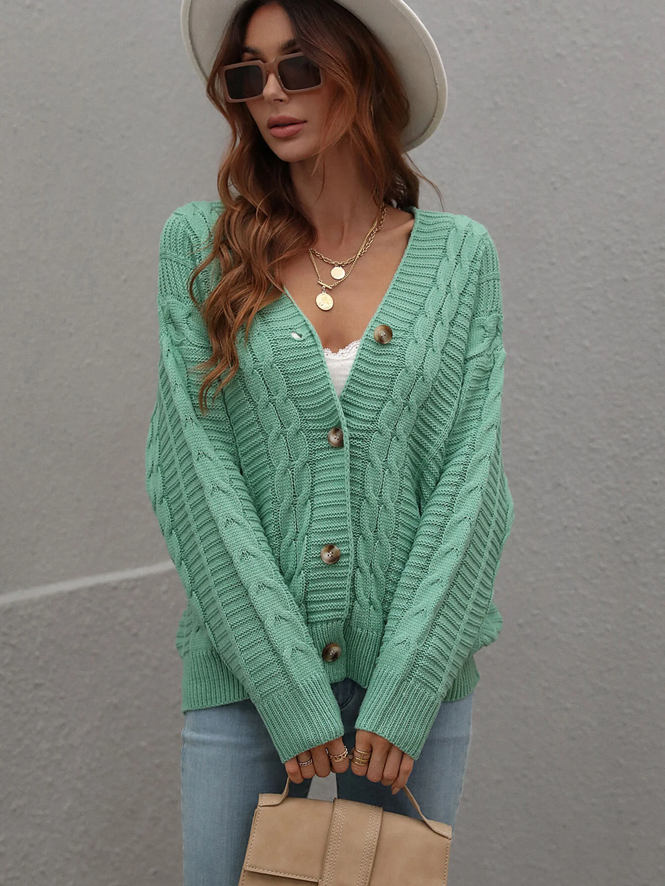 RACHAEL KNIT CARDIGAN - GREEN - Image 5