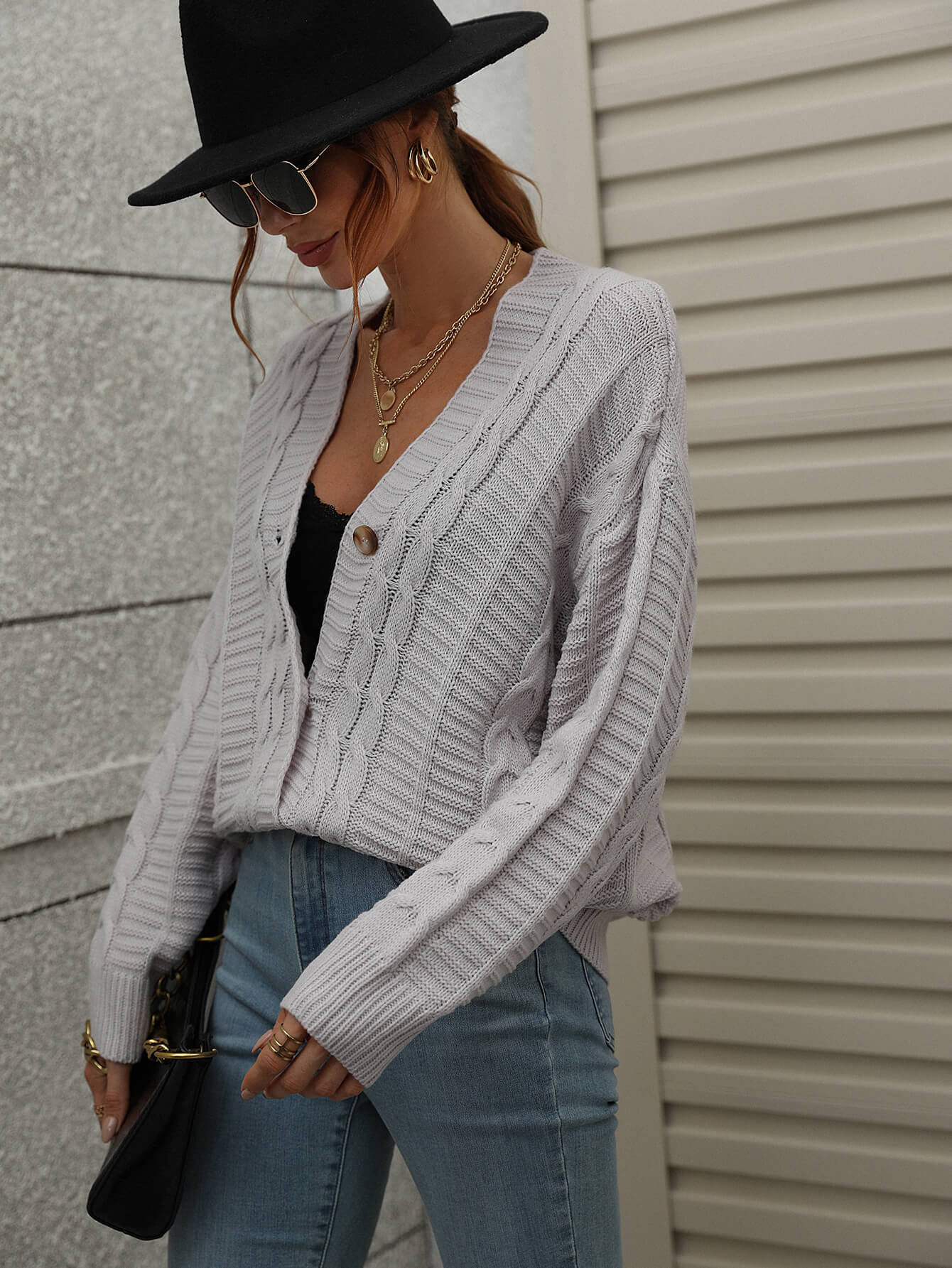 RACHAEL KNIT CARDIGAN - GREY - Image 4