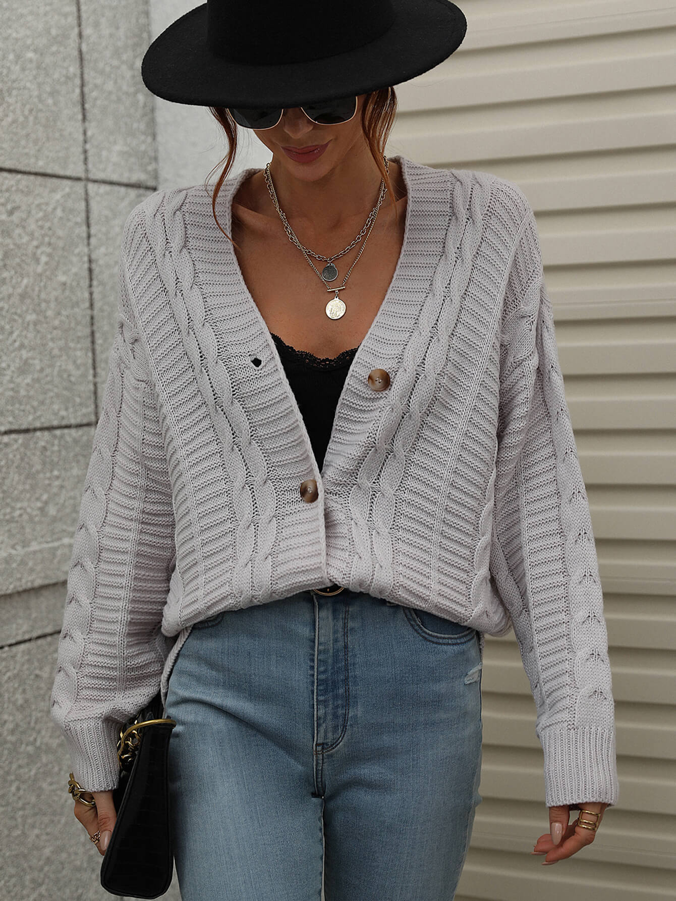 RACHAEL KNIT CARDIGAN - GREY - Image 5
