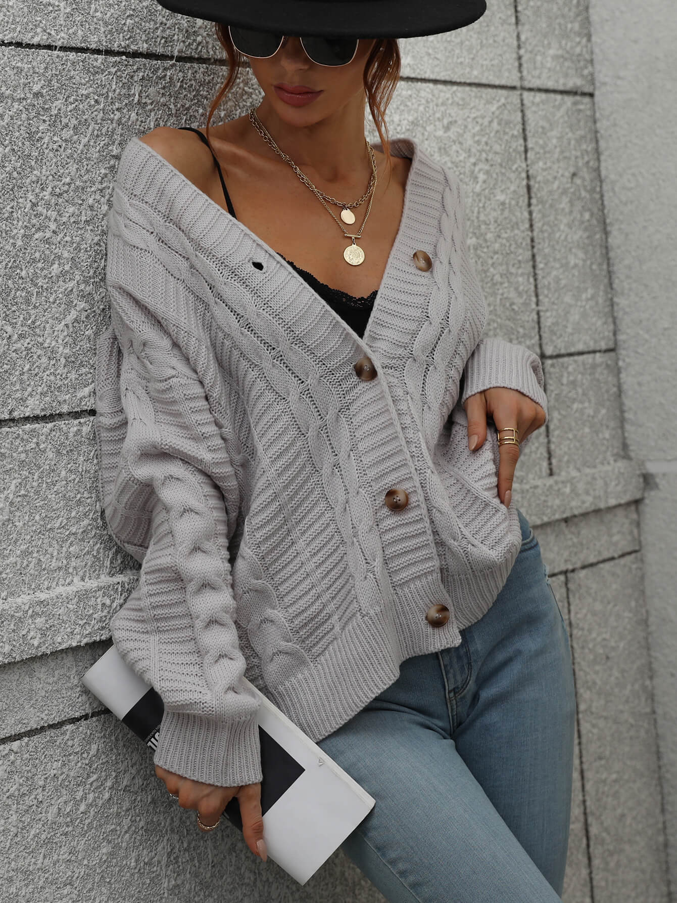 RACHAEL KNIT CARDIGAN - GREY - Image 6