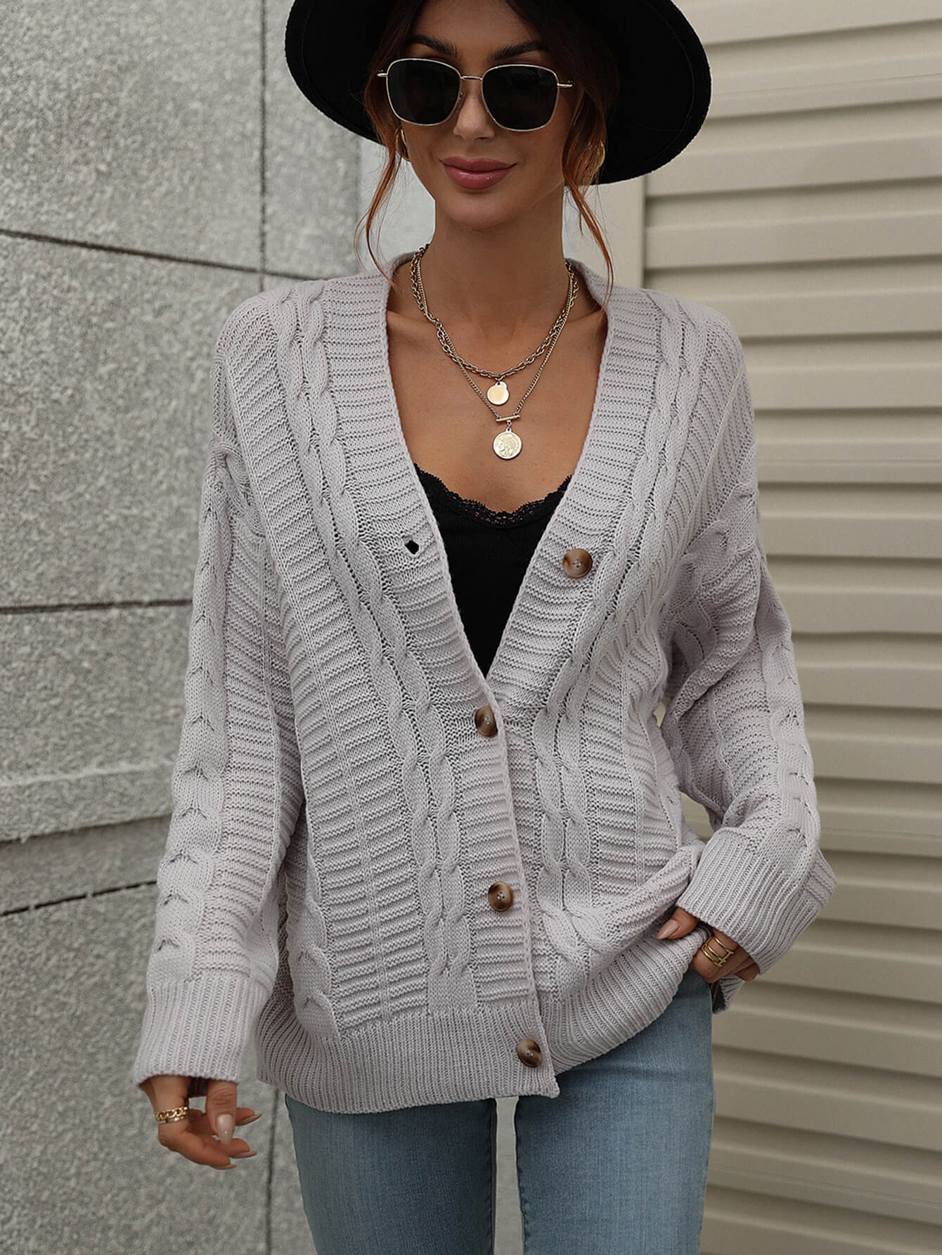 RACHAEL KNIT CARDIGAN - GREY - Image 7