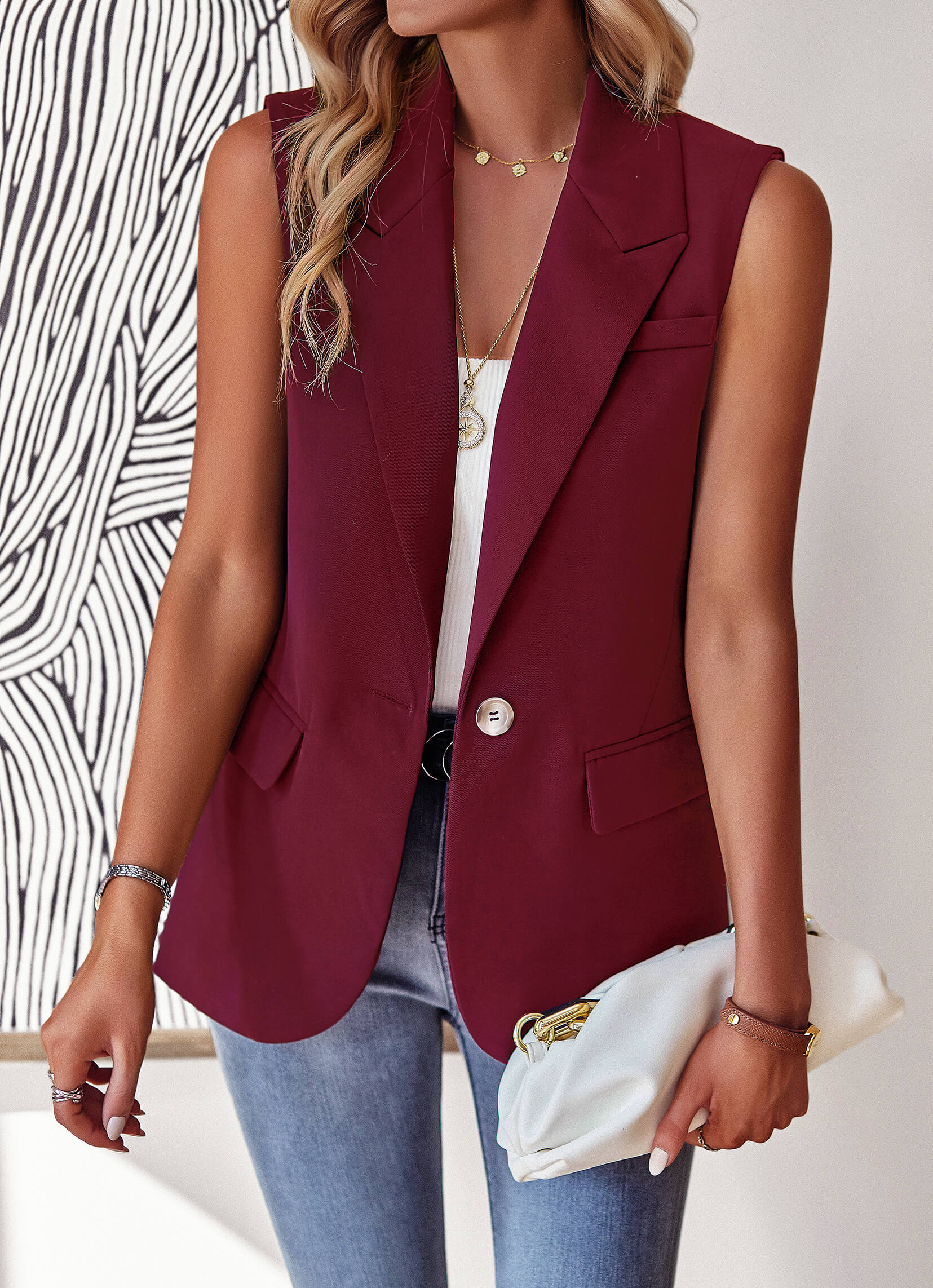 Radford Blazer Vest - Burgundy - Image 4