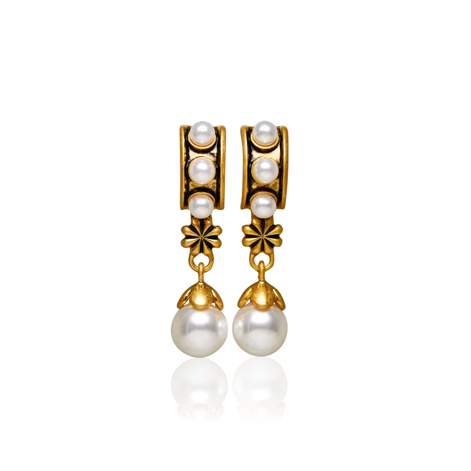 Raena Glaze Pearl Gold Plated Drop Earrings - Image 8