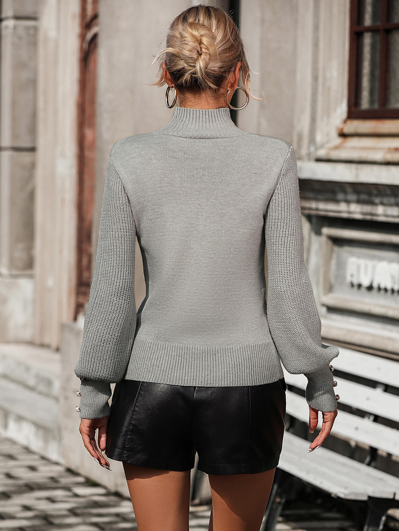 Raisman Pearl Turtleneck Knit Sweater - Grey - Image 3