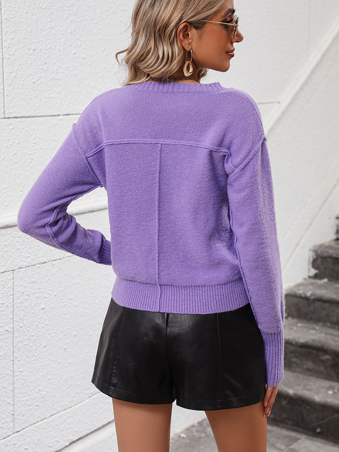 Reenia Pullover Knit Sweater - Purple - Image 6