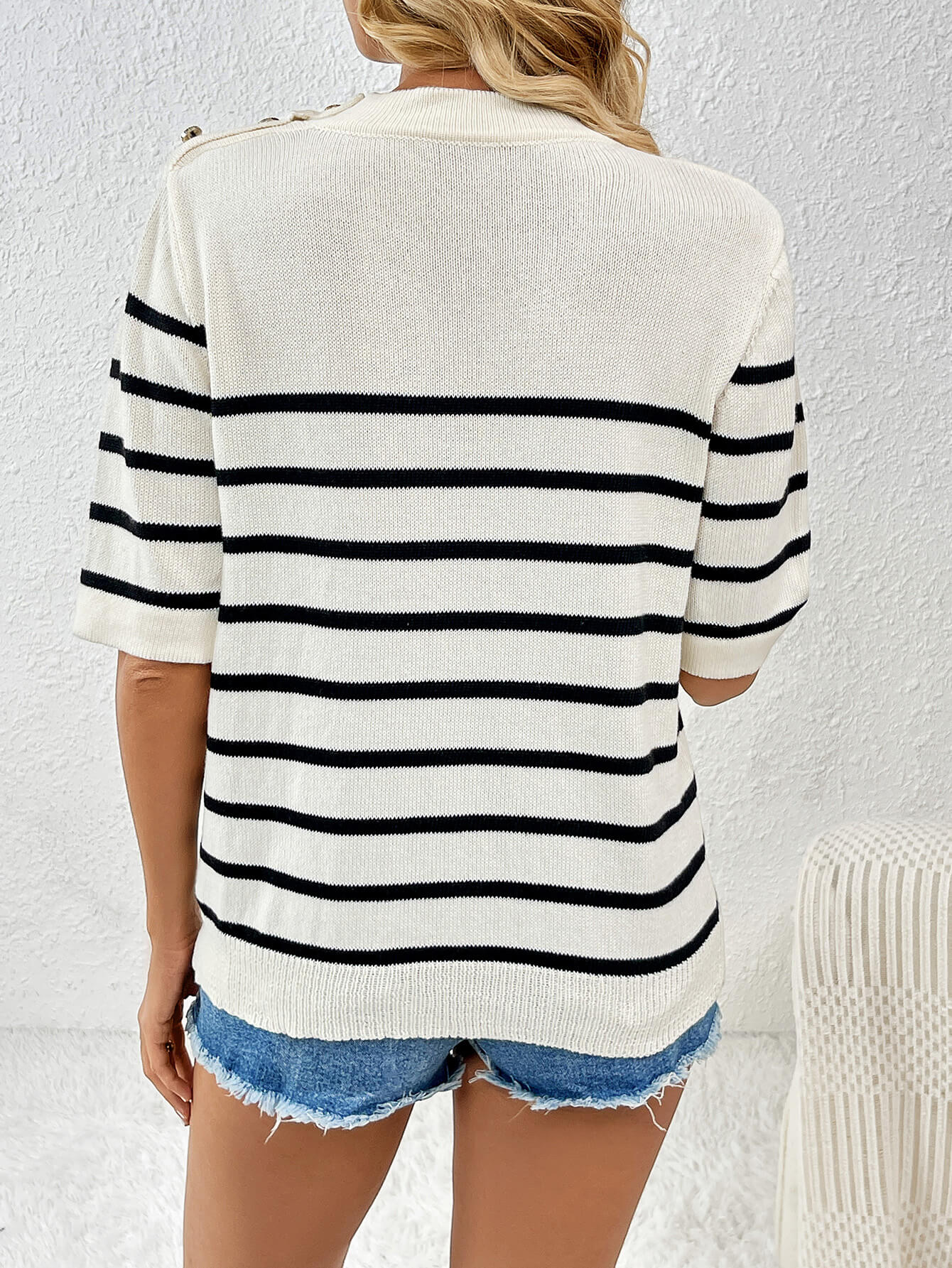 Regatta Striped Crew Neck Short Sleeve Knit Top - Cream - Image 5