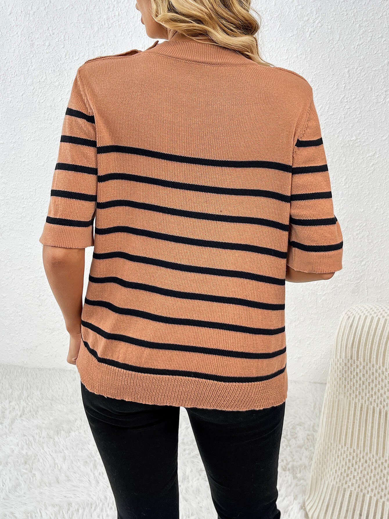 Regatta Striped Crew Neck Short Sleeve Knit Top - Khaki - Image 5