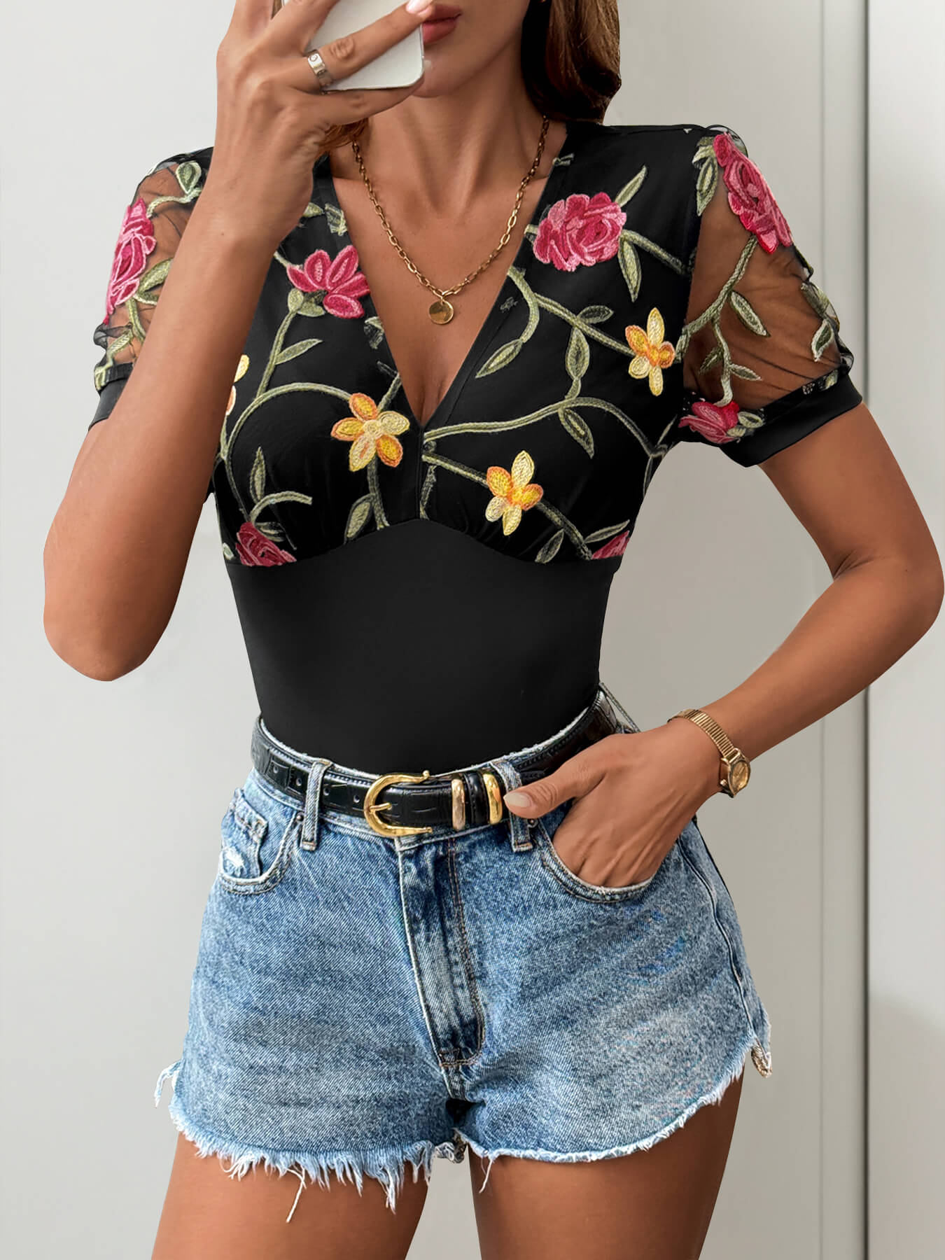 Rema Floral Embroidered Bodysuit - Image 3