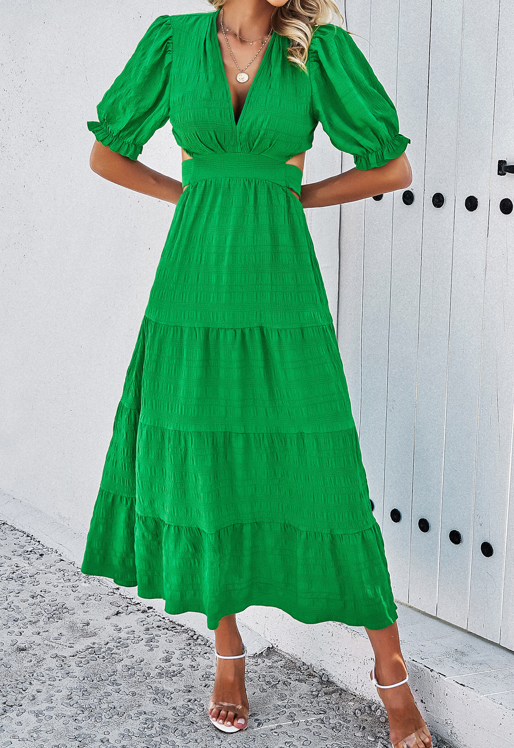 Rhea Tiered Cutout Maxi Dress - Green - Image 4