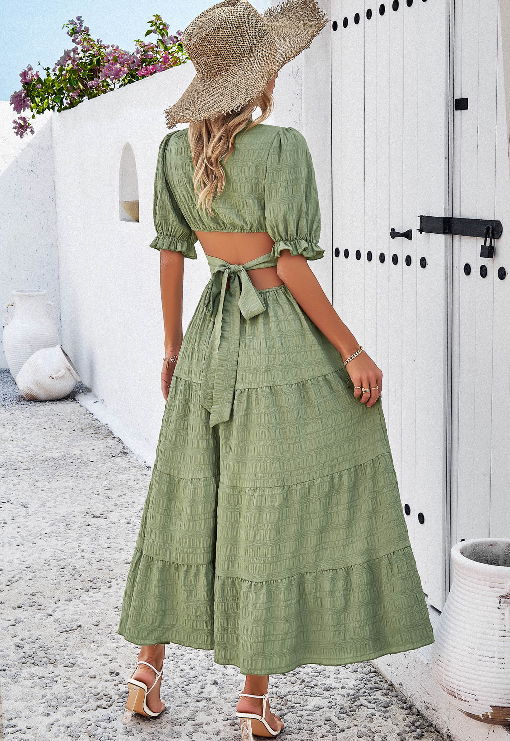 Rhea Tiered Cutout Maxi Dress - Sage - Image 4