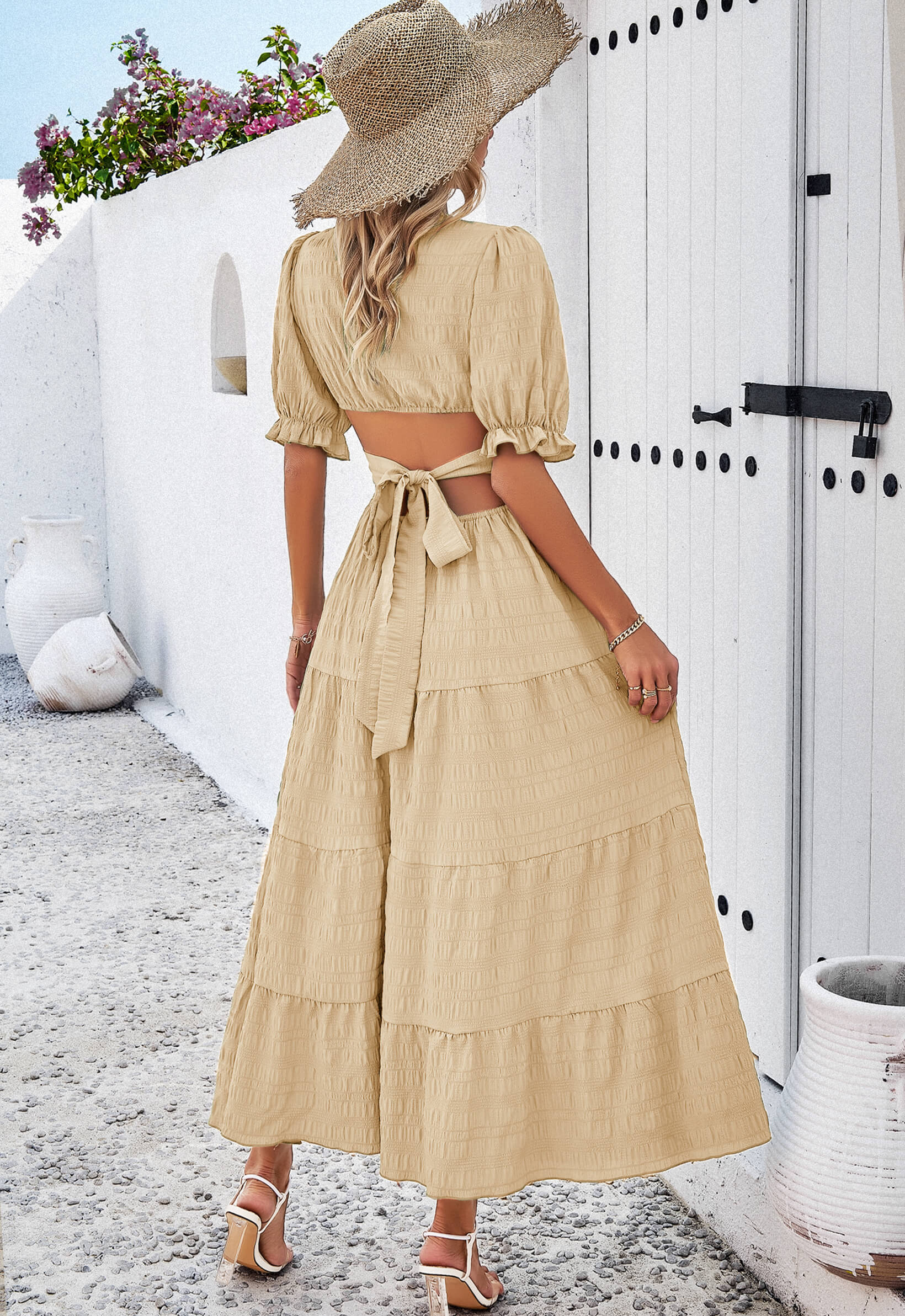 Rhea Tiered Cutout Maxi Dress - Taupe - Image 4