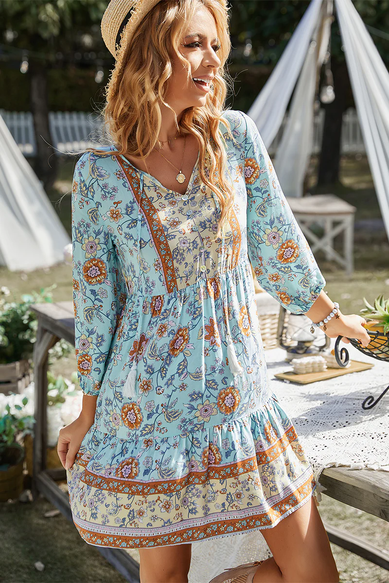 RINA BOHO DRESS - BLUE - Image 2