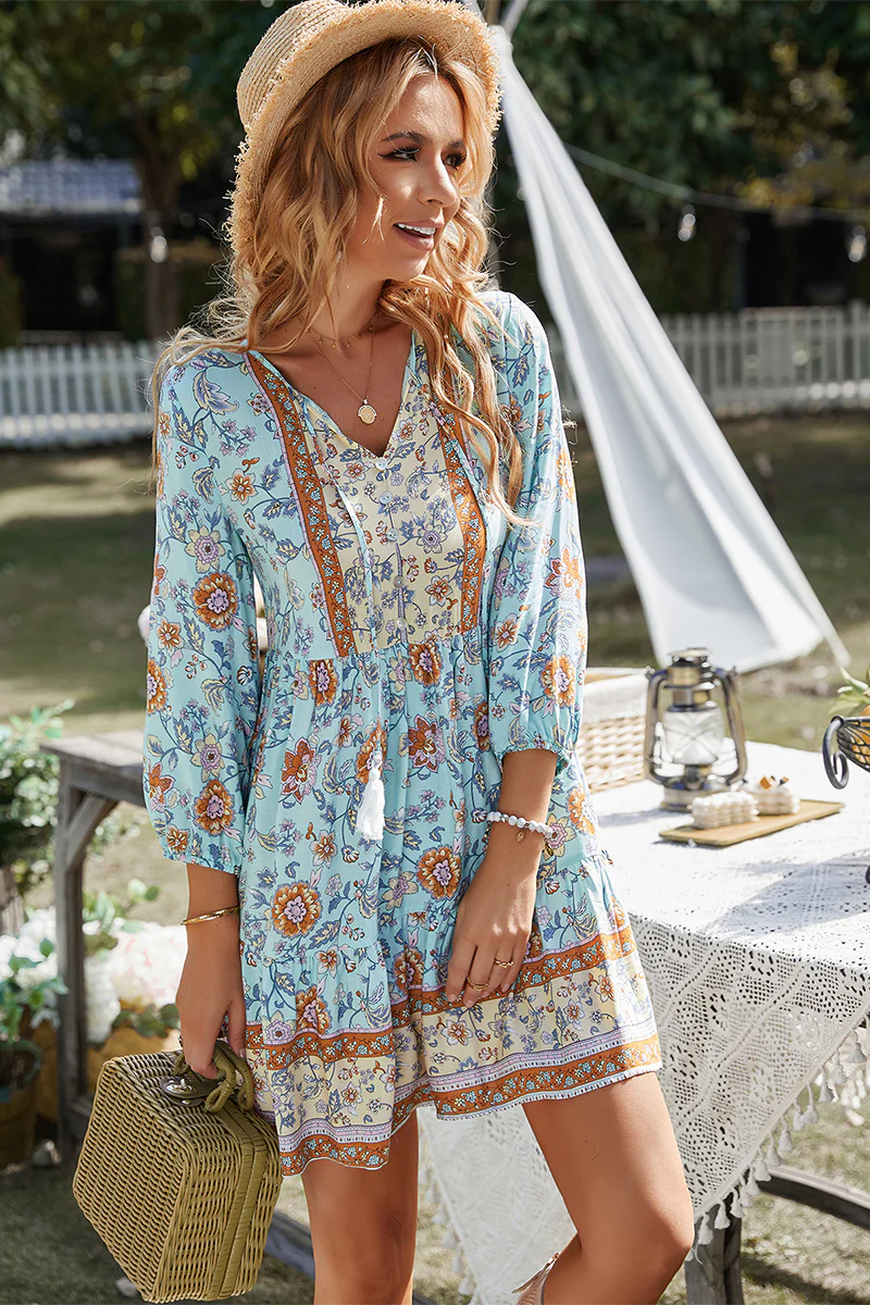 RINA BOHO DRESS - BLUE - Image 4