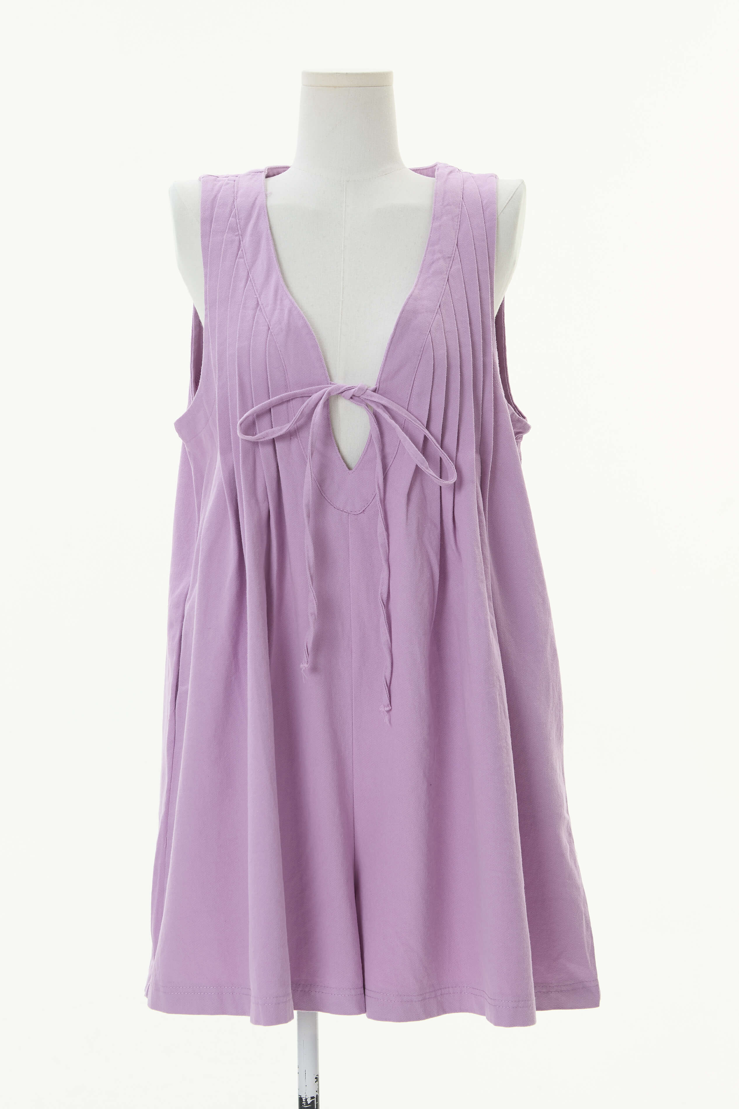 Rudi Pleated Front Tie Denim Romper - lilac - Image 4