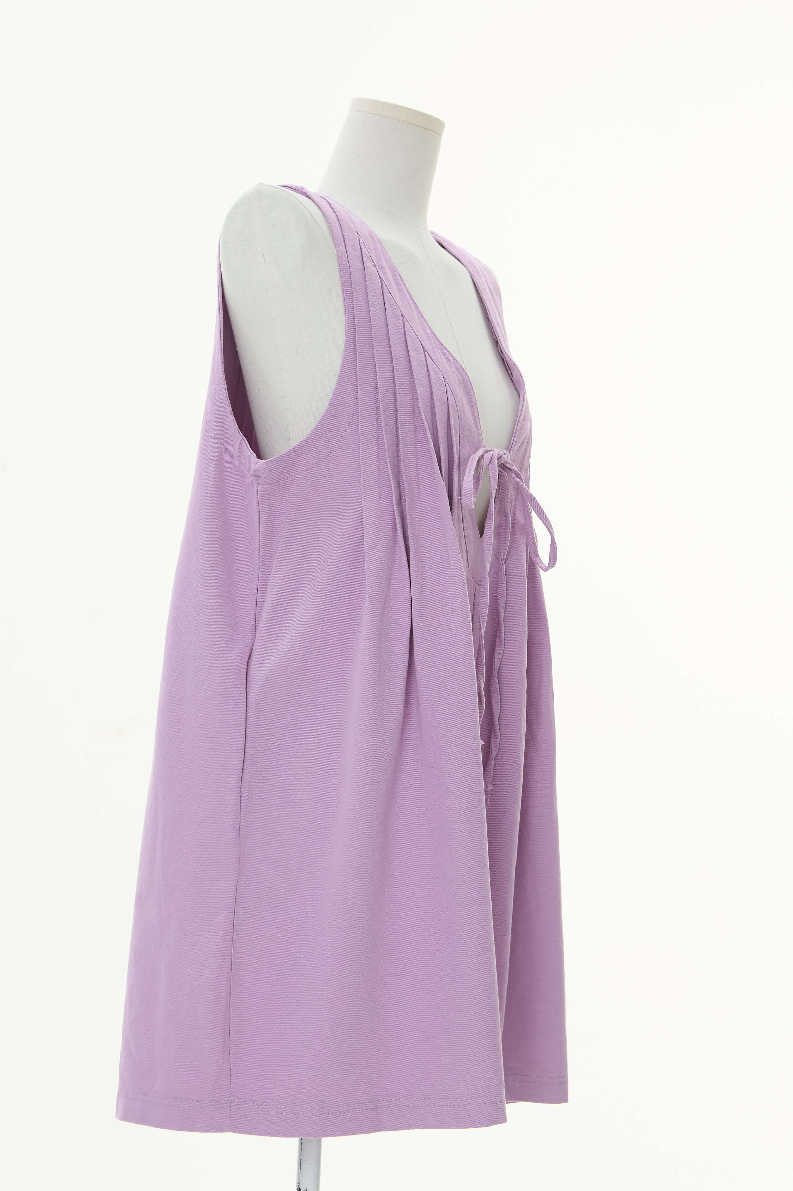 Rudi Pleated Front Tie Denim Romper - lilac - Image 5