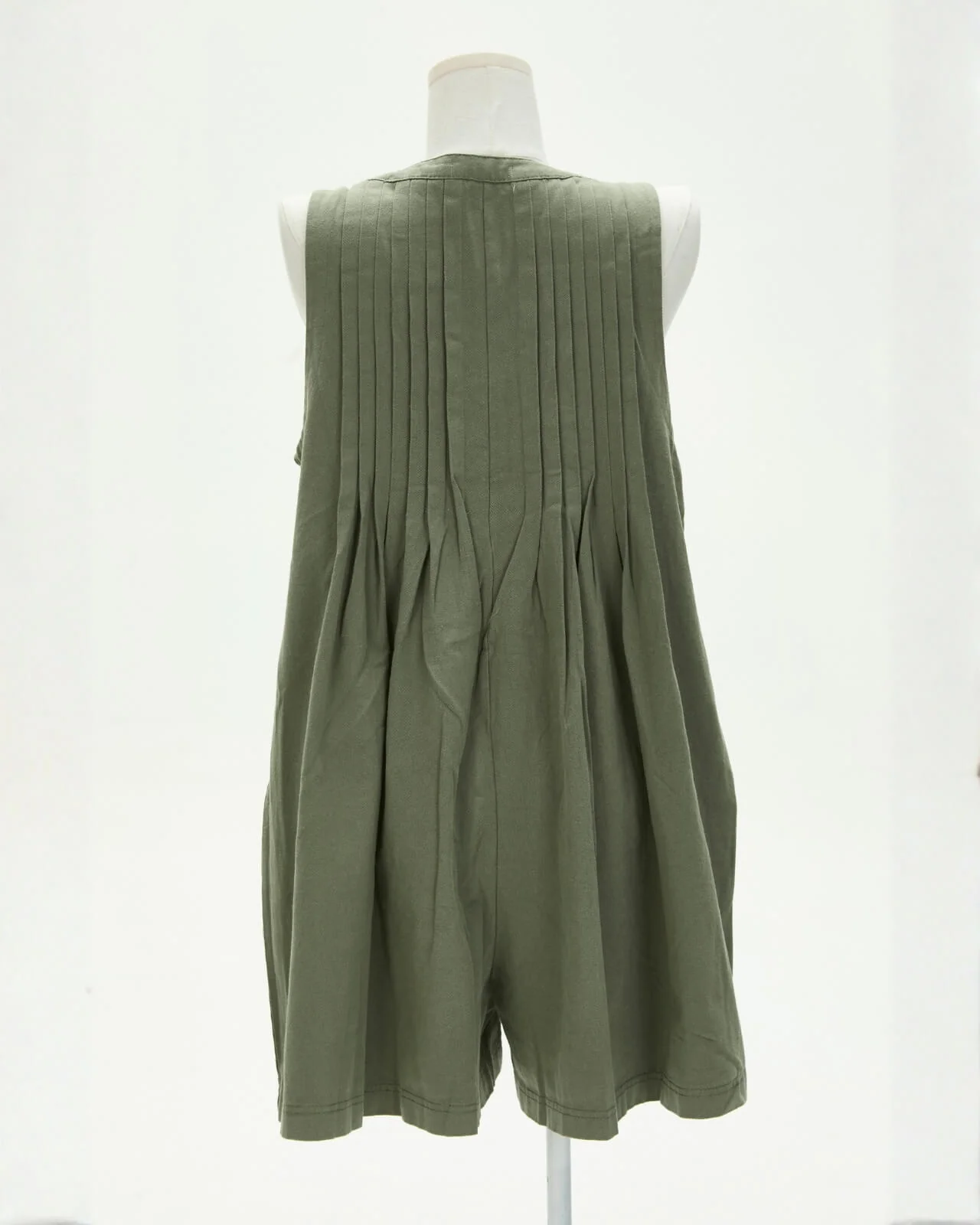 Rudi Pleated Front Tie Denim Romper - olive - Image 8