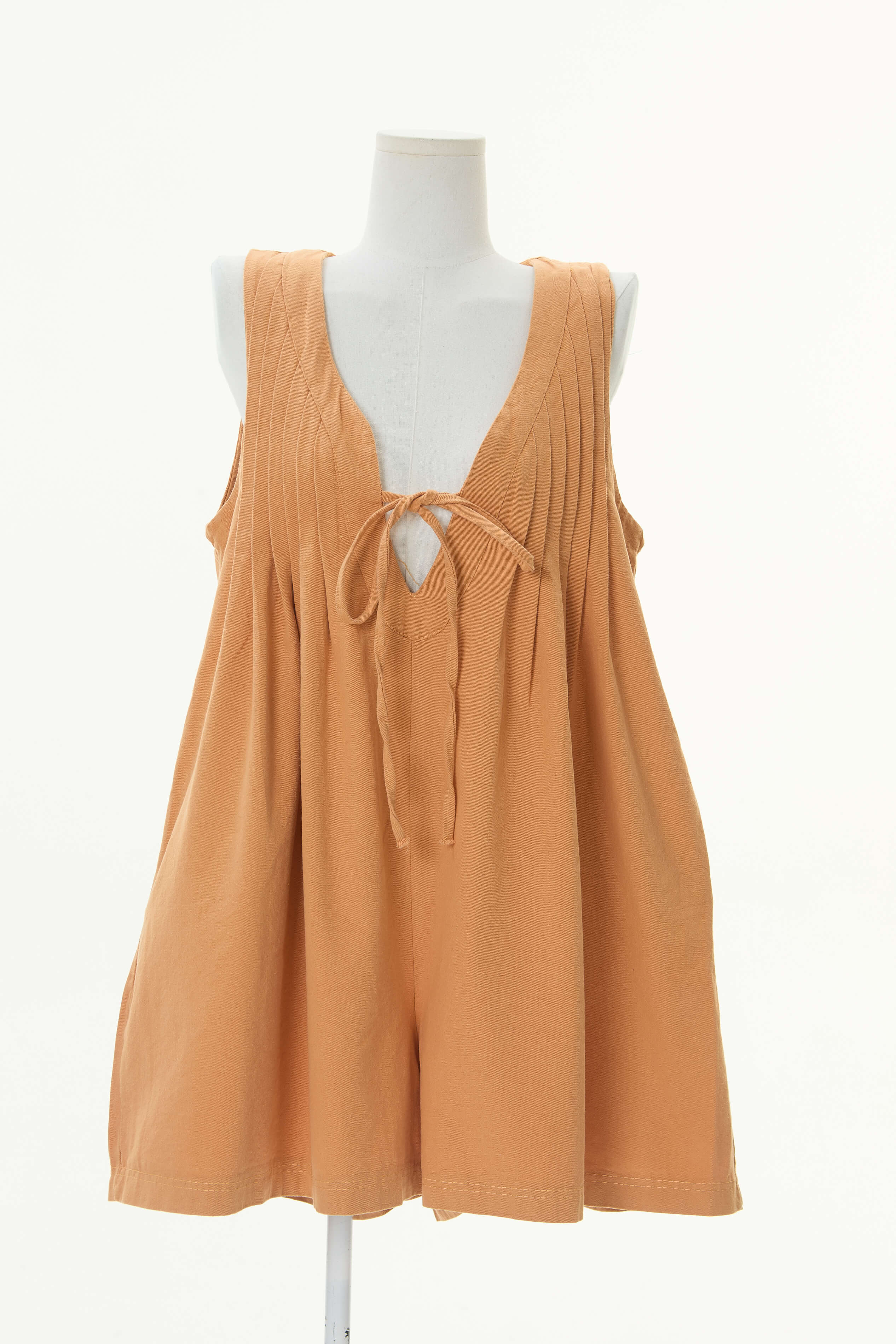 Rudi Pleated Front Tie Denim Romper - orange - Image 3