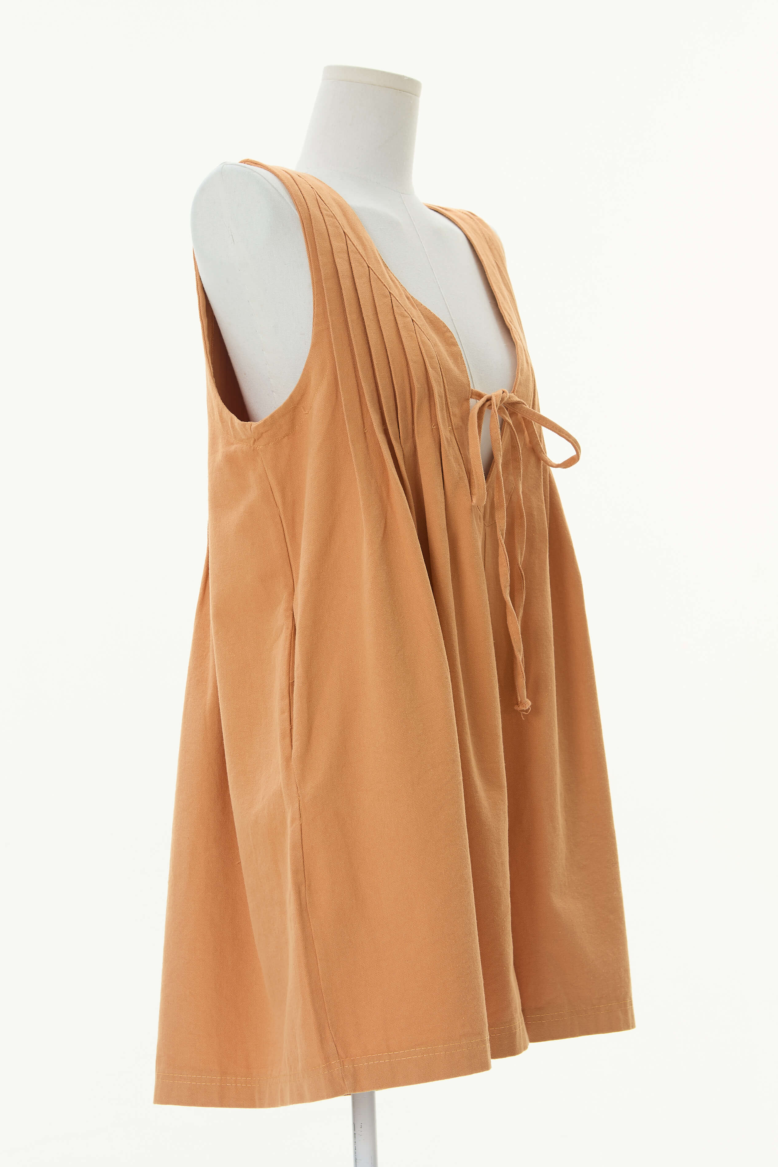 Rudi Pleated Front Tie Denim Romper - orange - Image 4