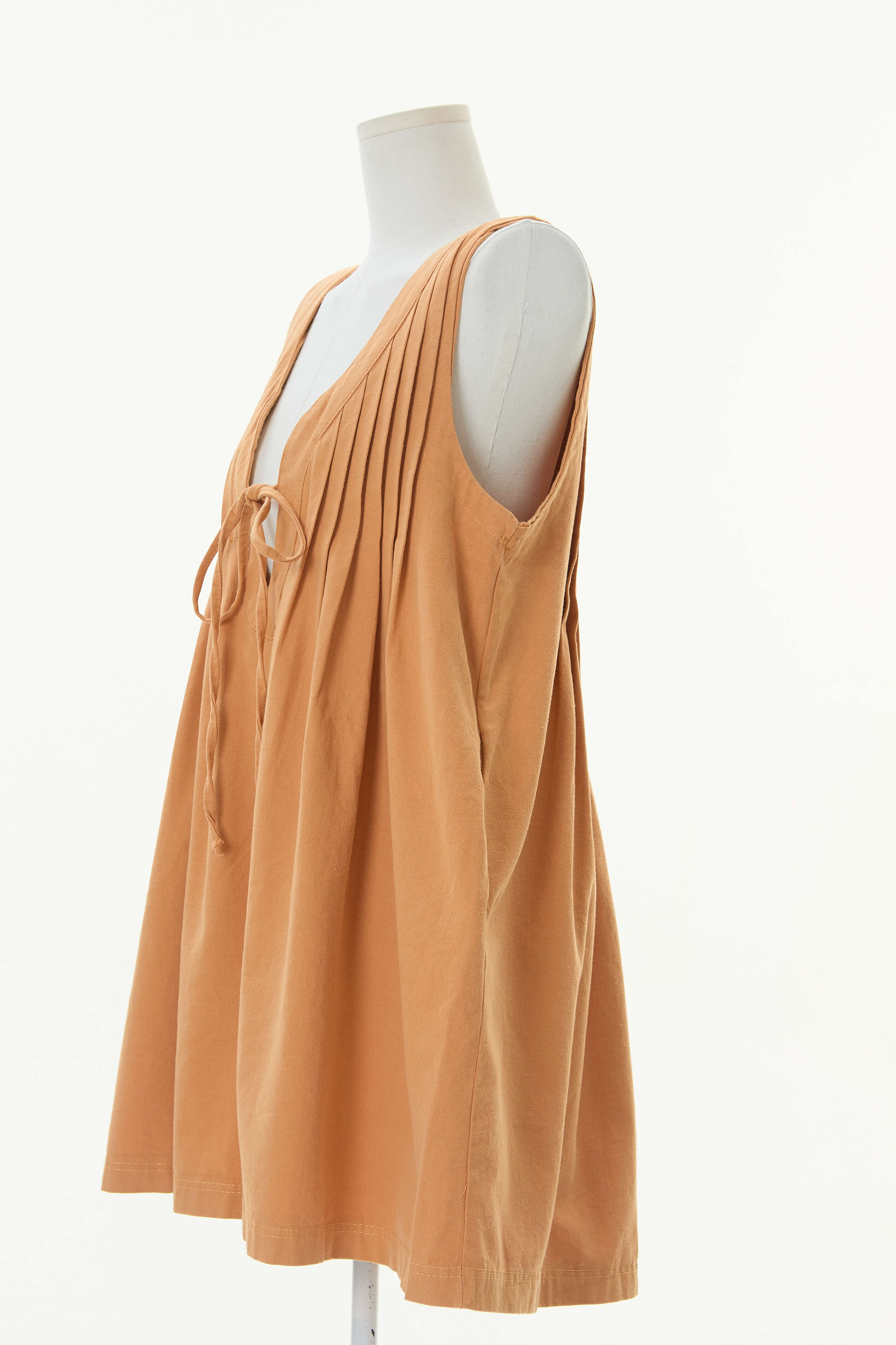 Rudi Pleated Front Tie Denim Romper - orange - Image 5