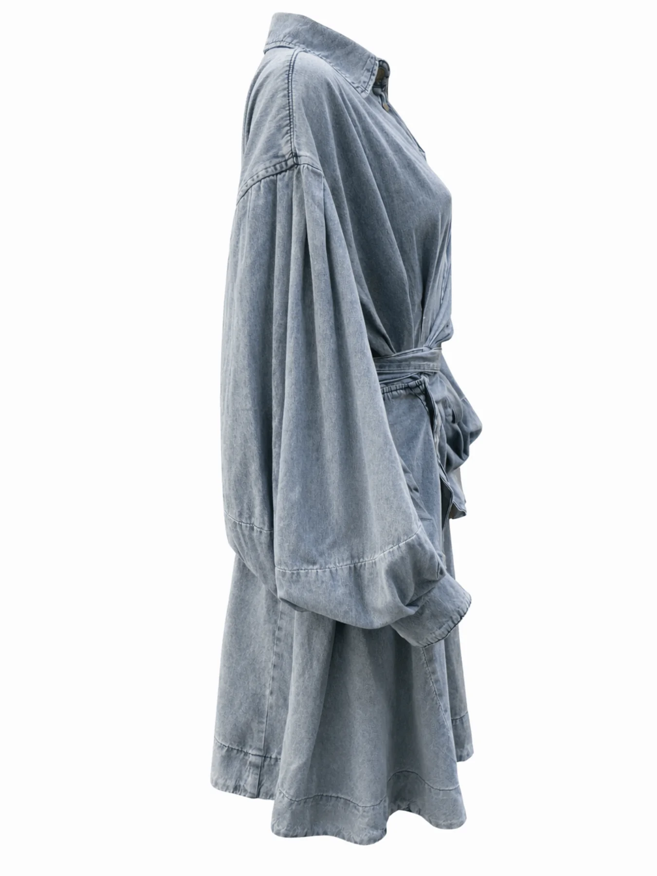 Rudi Puff Sleeve Waist Tie Denim Mini Dress - Image 5