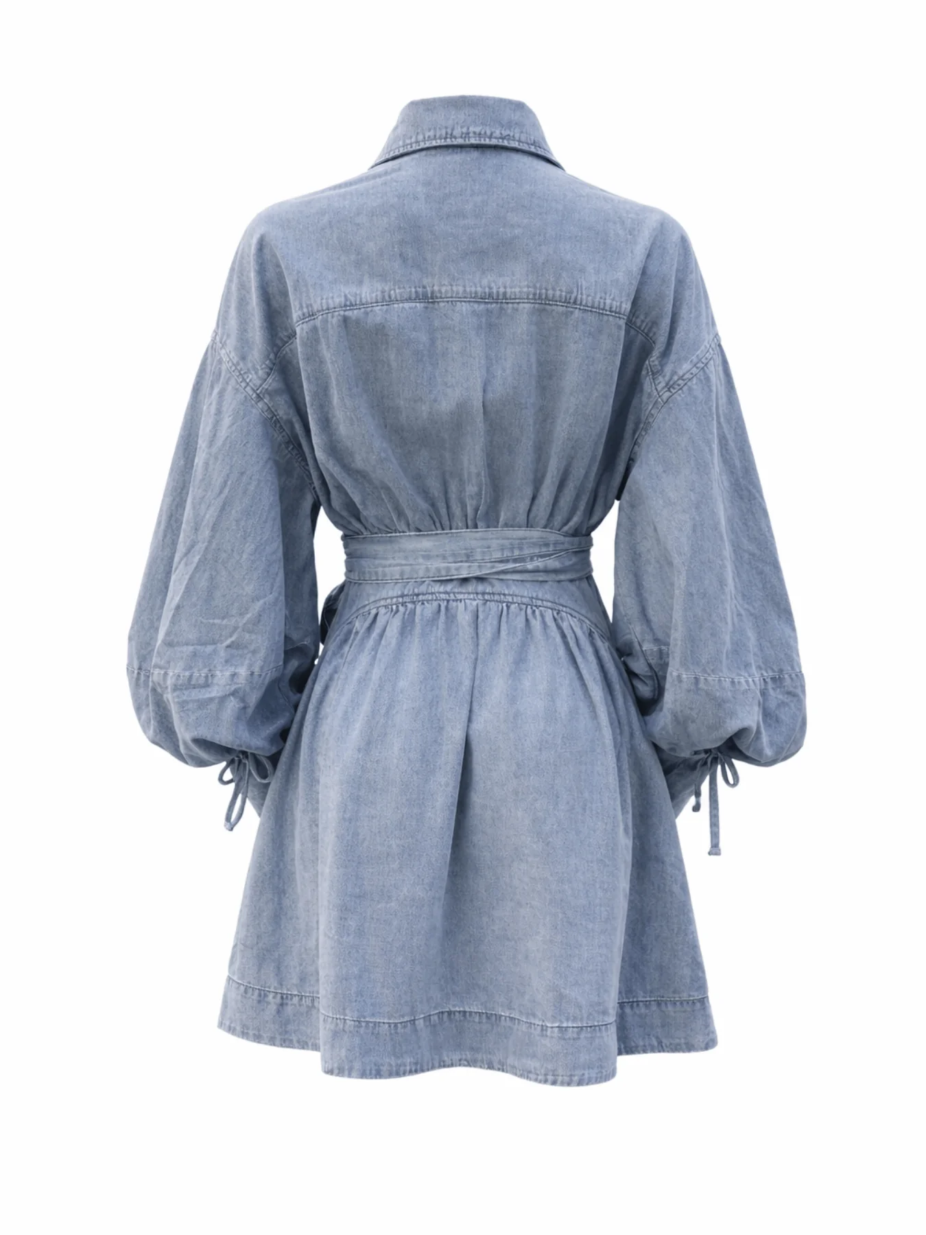 Rudi Puff Sleeve Waist Tie Denim Mini Dress - Image 6
