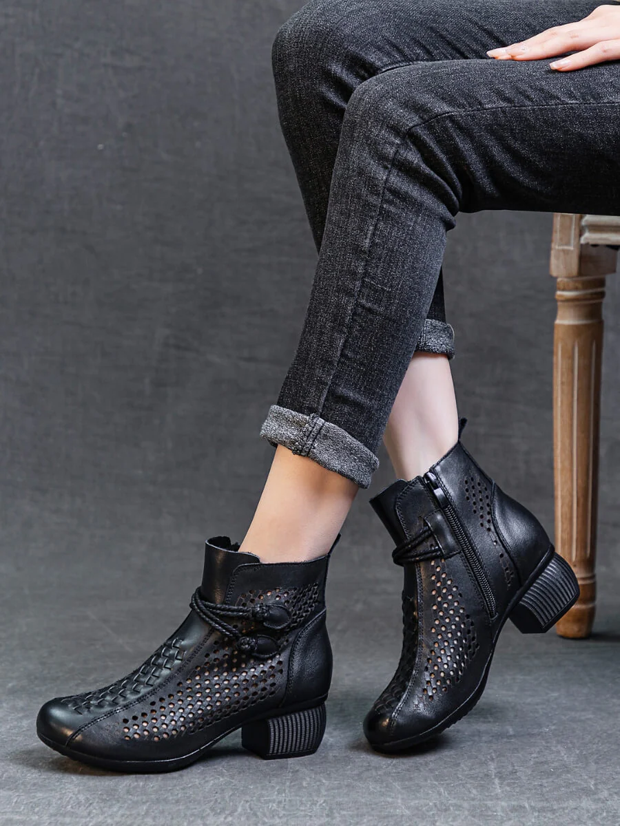 Rumour Has It | Boho Breeze Leather Ankle Boot - black - Image 7