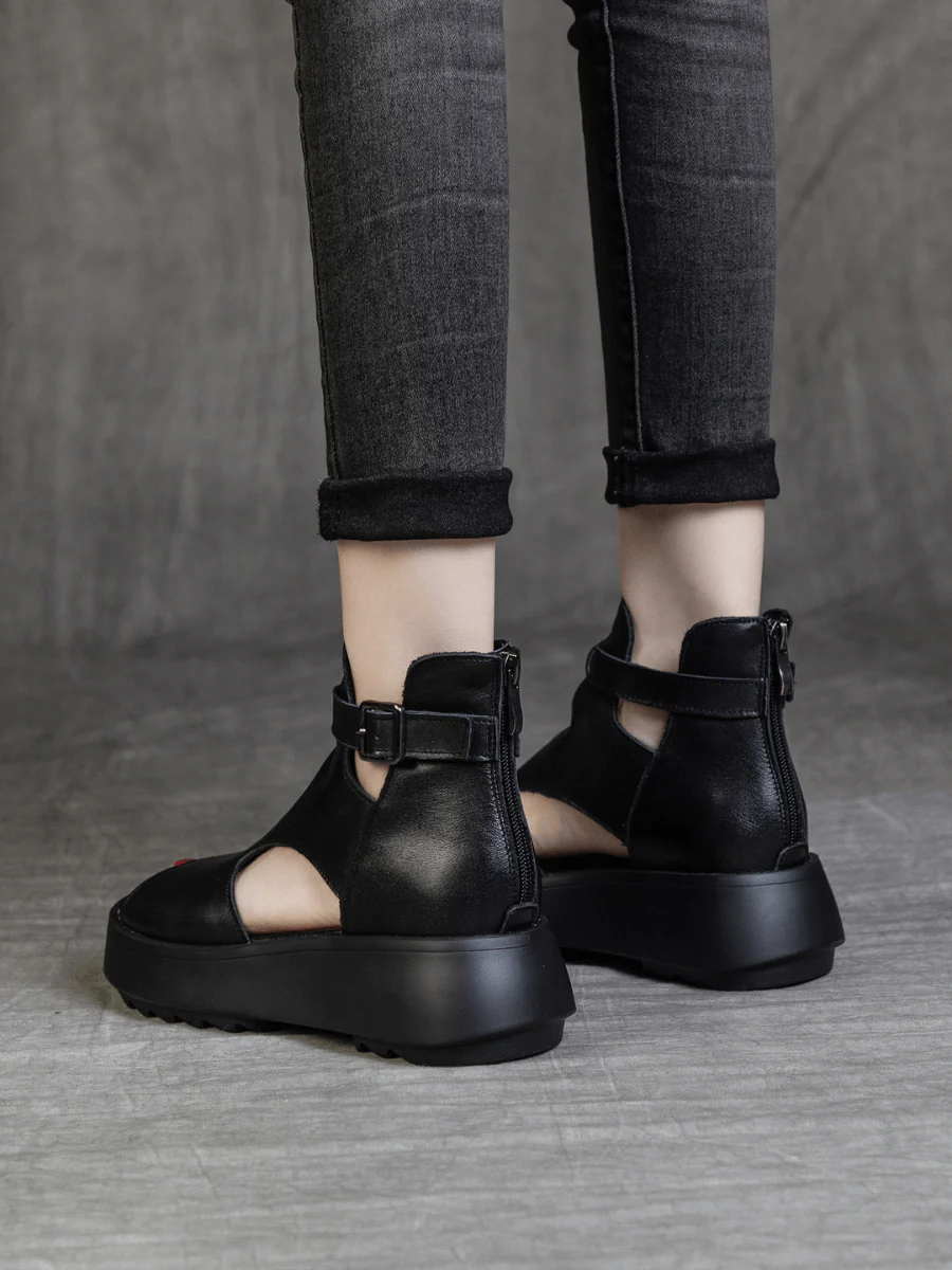 RUMOUR HAS IT | CUT-OUT PLATFORM PEEP TOE SANDAL - BLACK - Image 4
