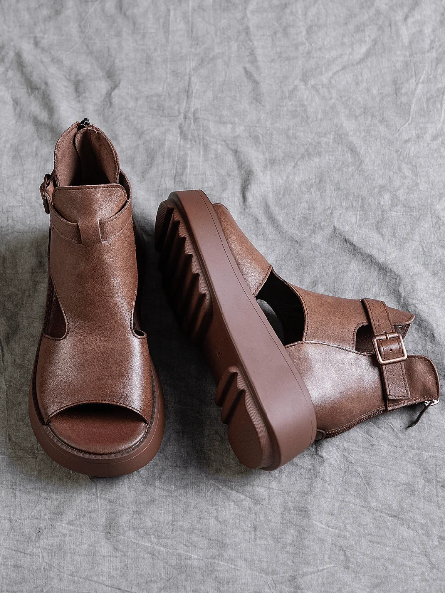 RUMOUR HAS IT | CUT-OUT PLATFORM PEEP TOE SANDAL - BROWN - Image 3