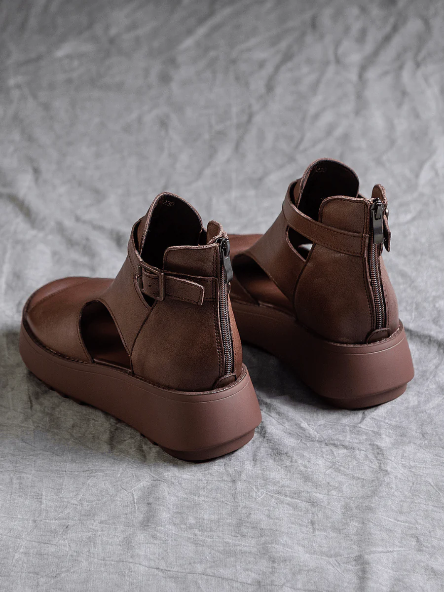 RUMOUR HAS IT | CUT-OUT PLATFORM PEEP TOE SANDAL - BROWN - Image 4
