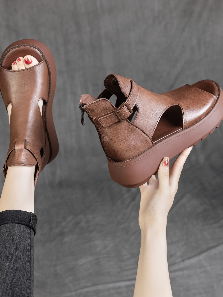 RUMOUR HAS IT | CUT-OUT PLATFORM PEEP TOE SANDAL - BROWN - Image 5