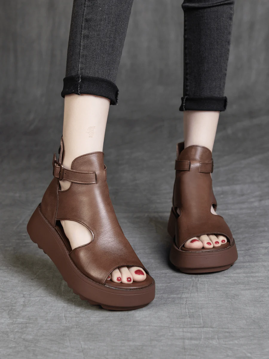 RUMOUR HAS IT | CUT-OUT PLATFORM PEEP TOE SANDAL - BROWN - Image 7