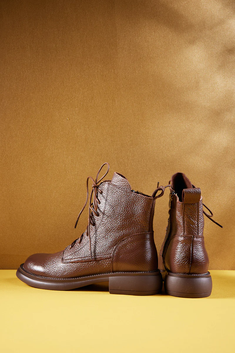 Rumour Has It | Easton Leather Combat Boots - Brown - Image 10