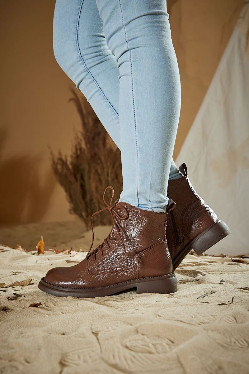 Rumour Has It | Easton Leather Combat Boots - Brown - Image 4