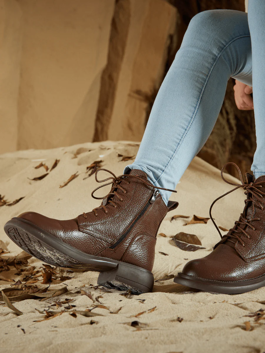 Rumour Has It | Easton Leather Combat Boots - Brown - Image 6